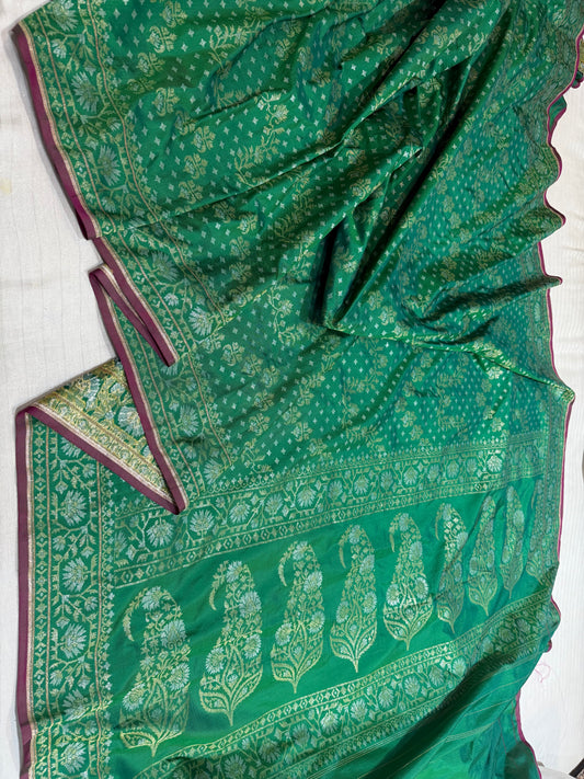 Banarasi Ekatara katan silk Cutwork jamdni with Elegant Border Handloom Saree