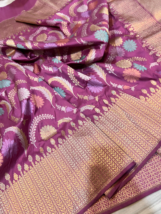 Handwoven katan silk kaduwa Alfi Jangla saree