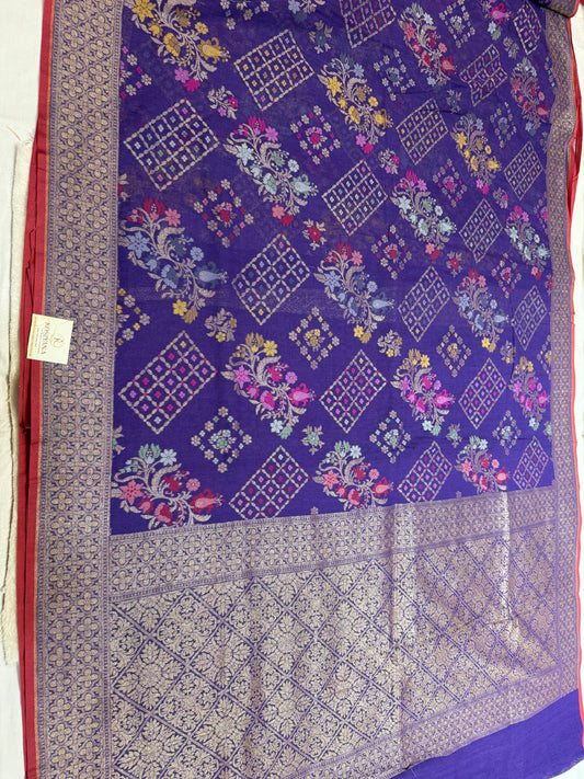Royal Blue Jamdani Kutwork Zari Border Anchal Mina Work Saree