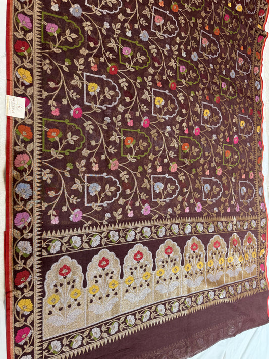 Brown Jamdani Kutwork Mina Border Mina Jaal Design Saree