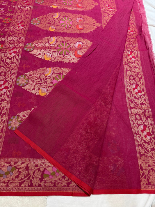 Magenta Jamdani Kutwork Mina Border Mina Jaal Design Saree