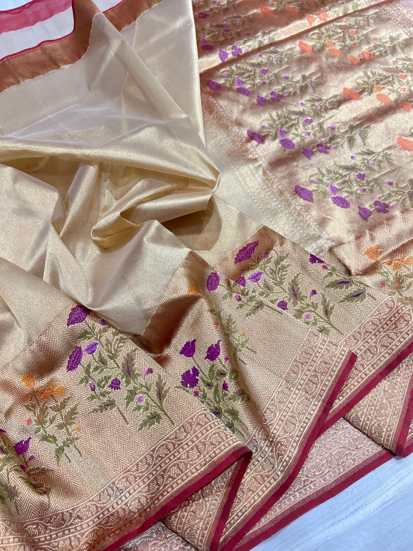 Banarasi Kora Silk Tissue Elegant Border Silk Handloom Saree