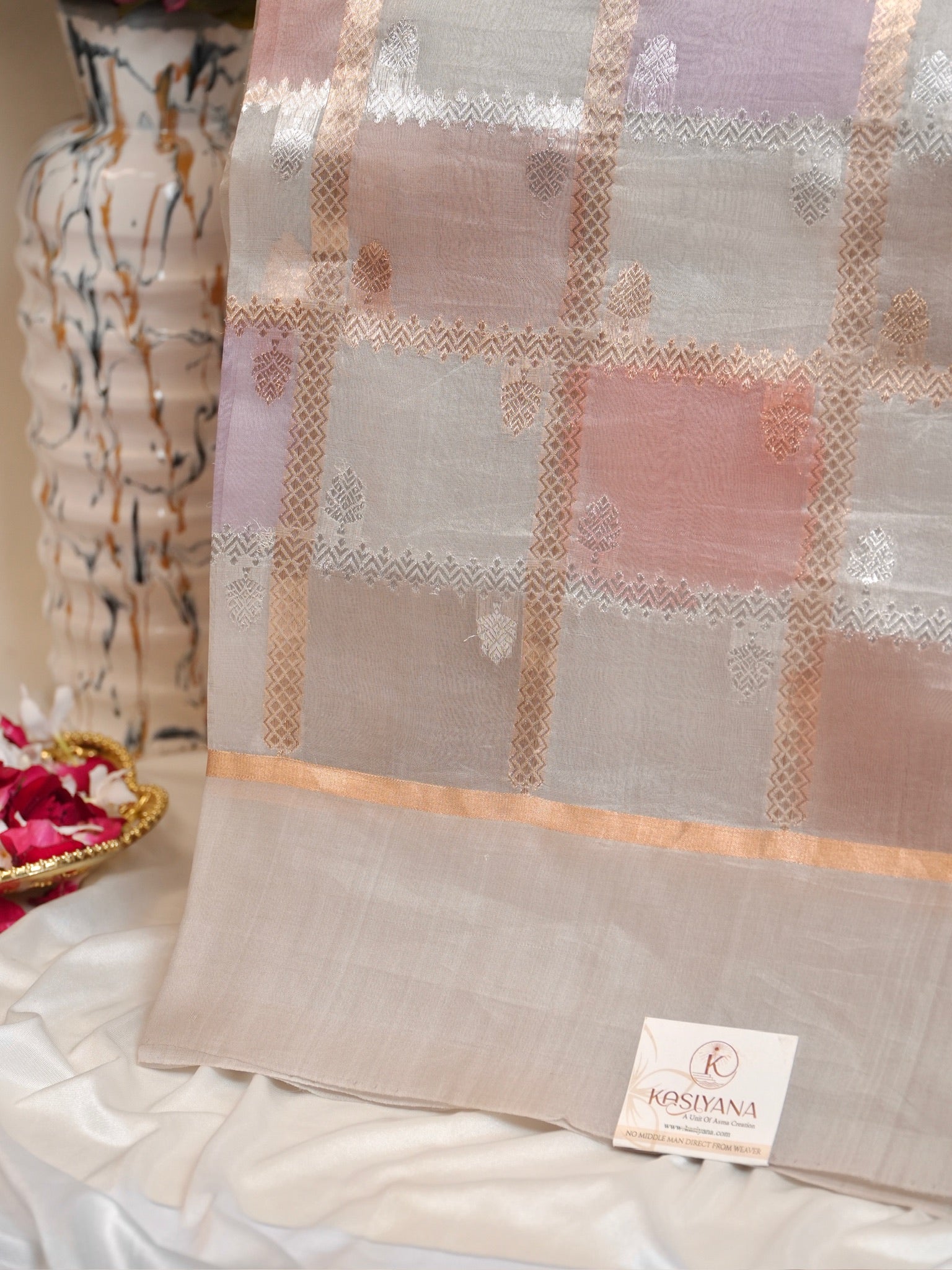 Ivory Handwoven Rangkaat Kora Silk Saree