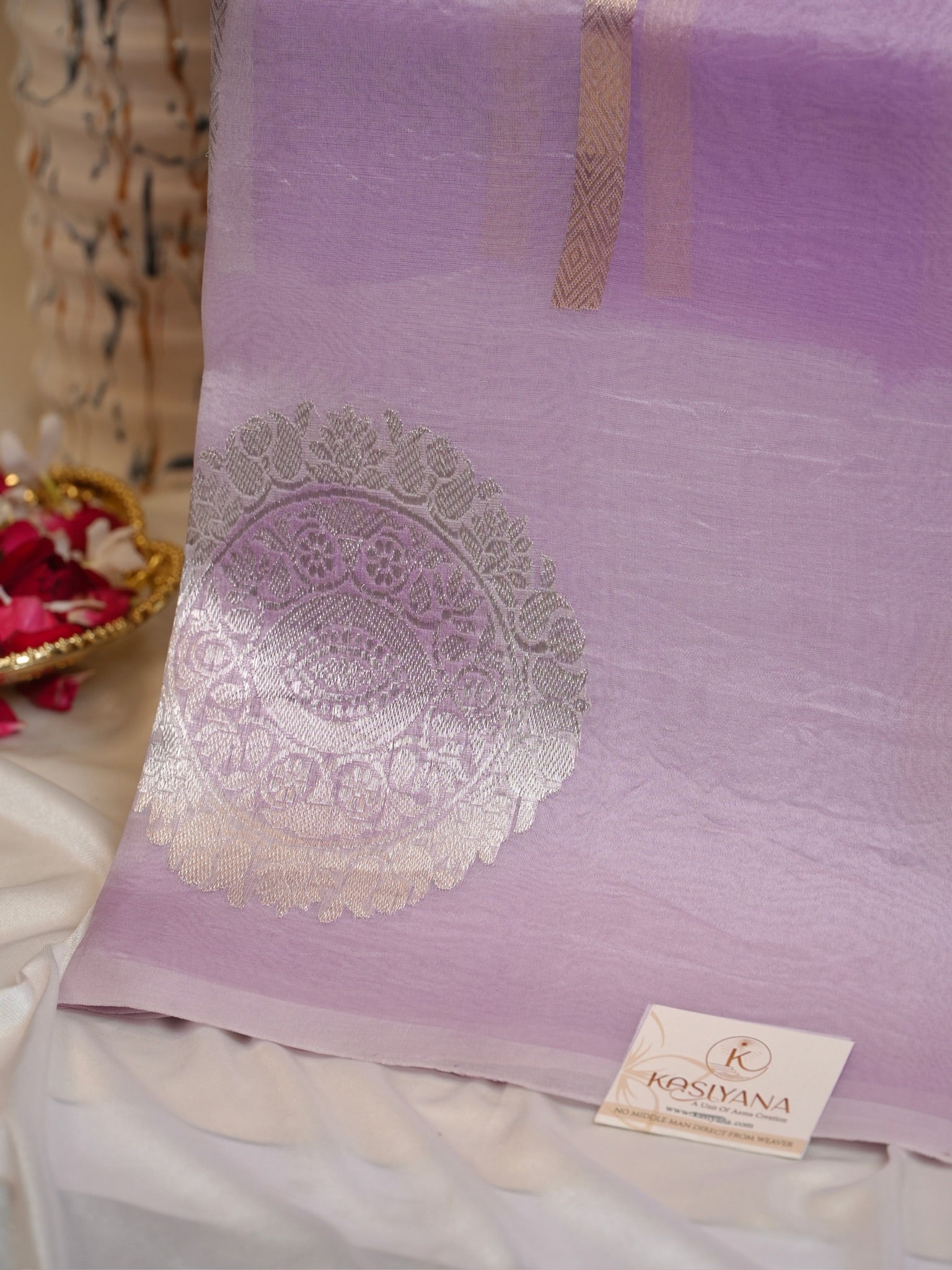 Lavender Handwoven Rangkaat Kora Silk Saree