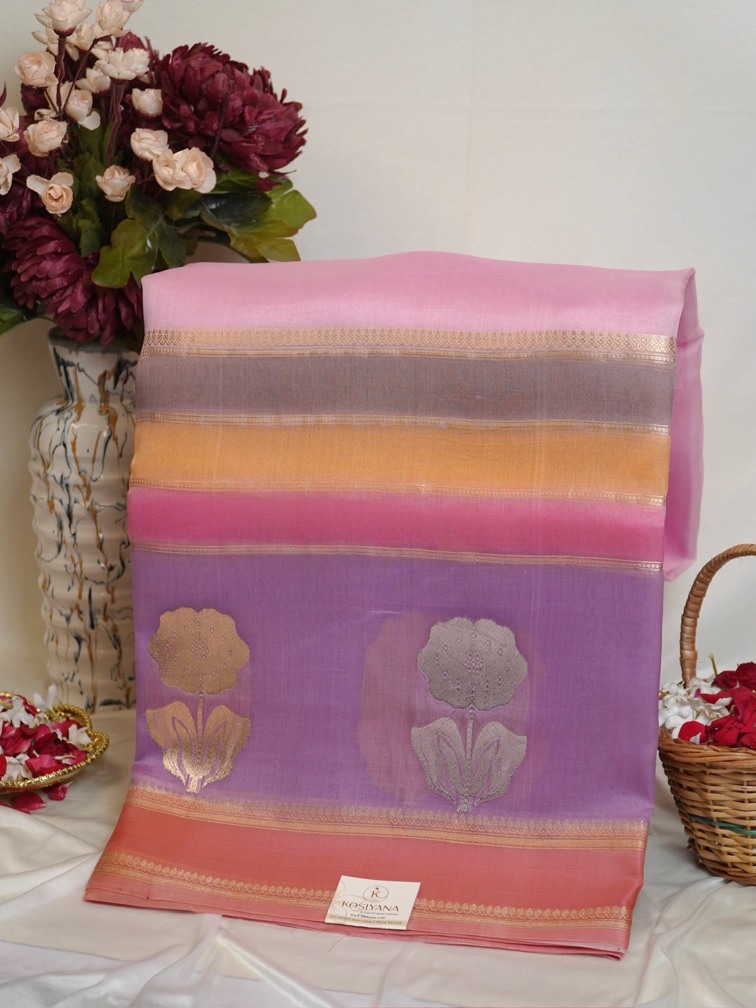Baby Pink Handwoven Rangkaat Kora Silk Saree
