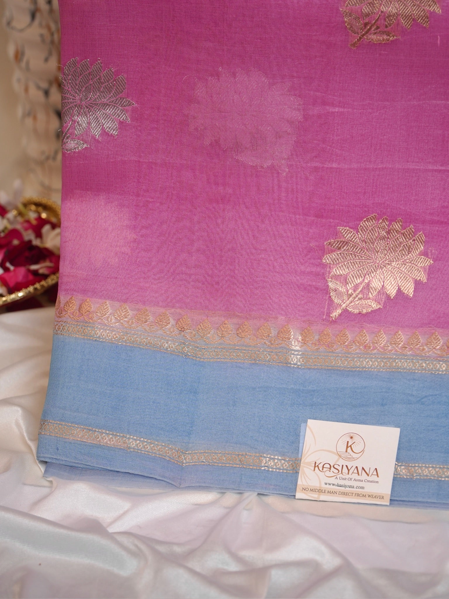 Pink Handwoven Rangkaat Kora Silk Saree
