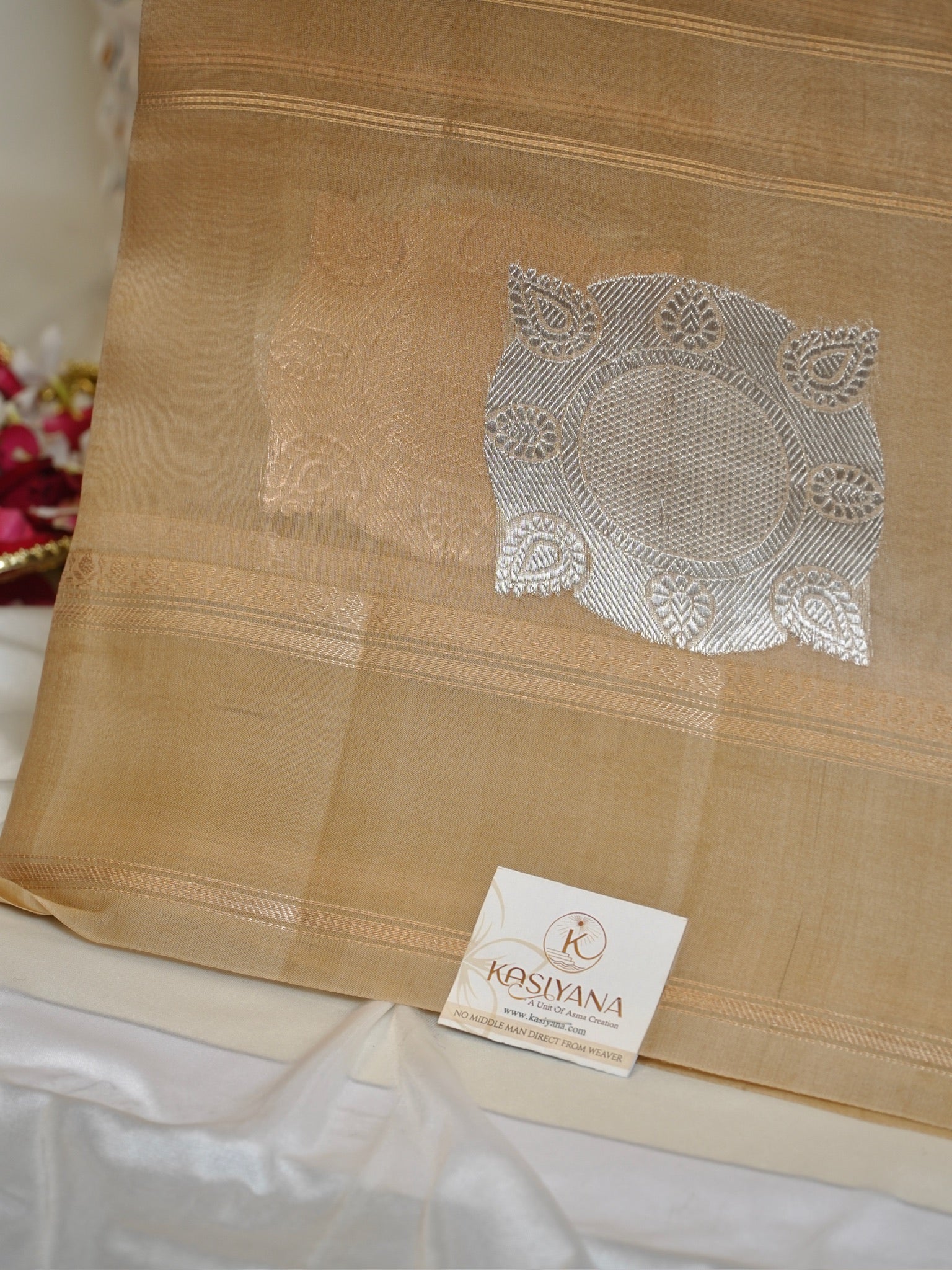 Champagne Gold Handwoven Kora Silk Saree