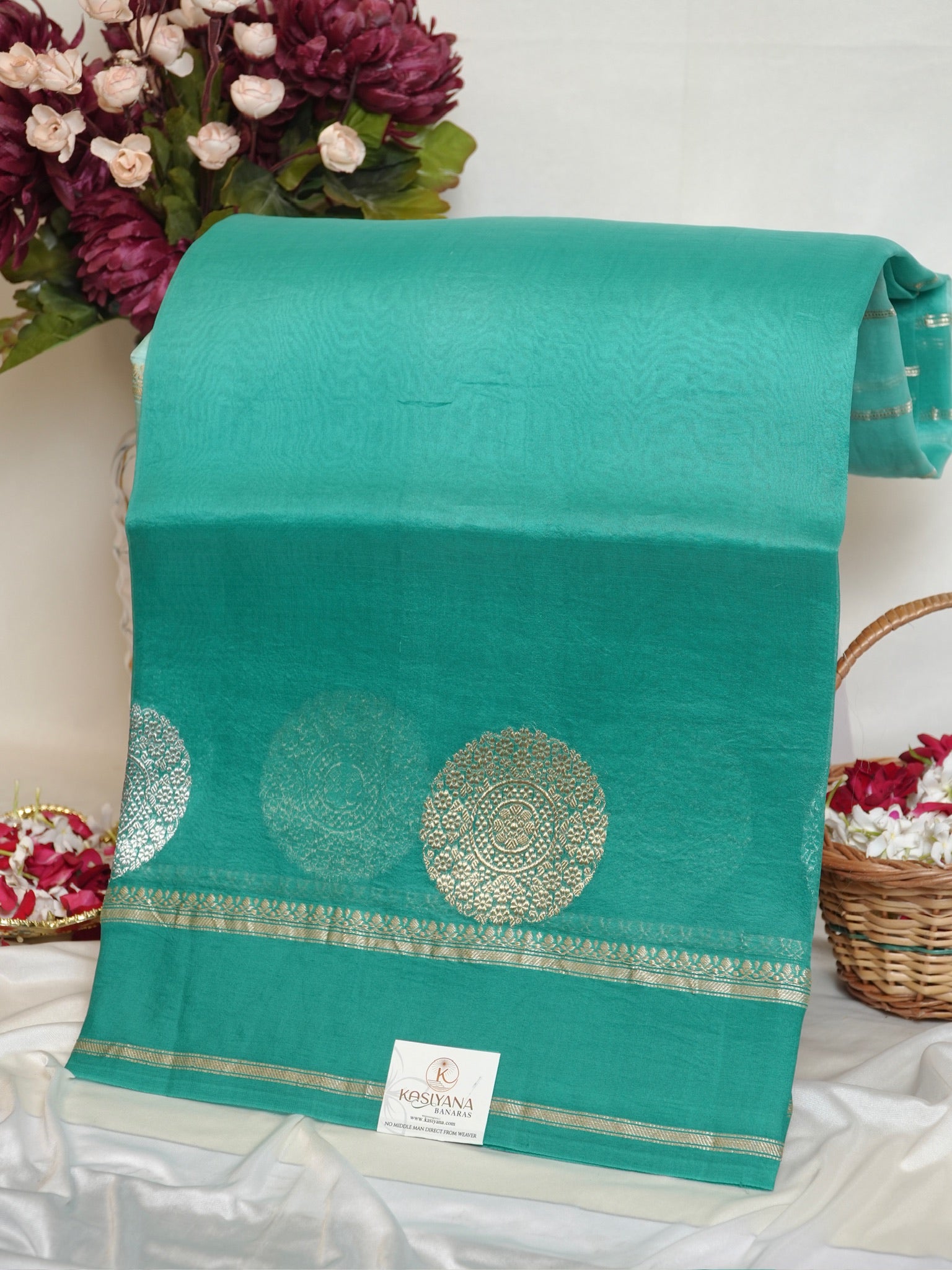 Sea Green Handwoven Kora Silk Saree