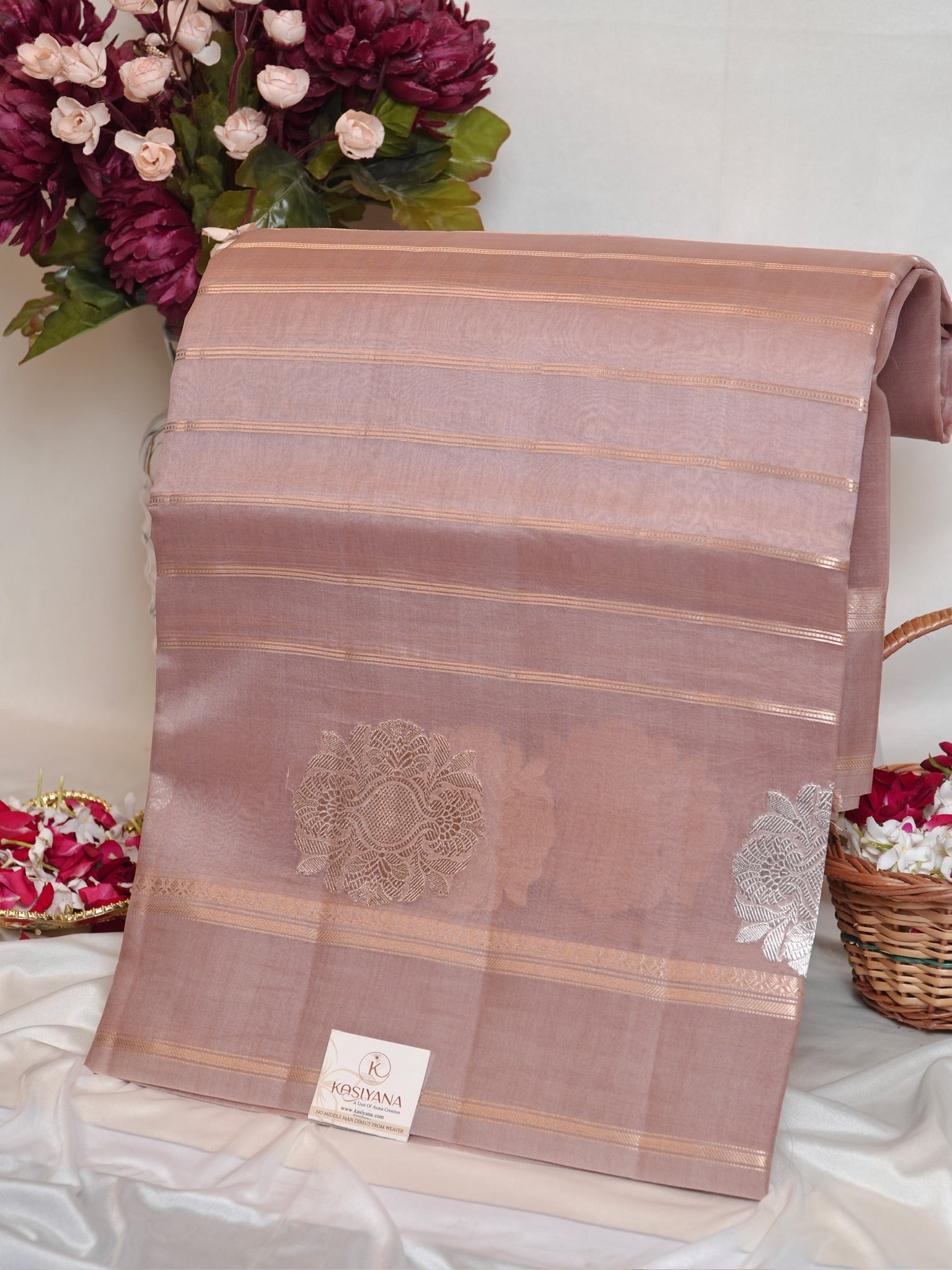 Mauve Handwoven Kora Silk Saree