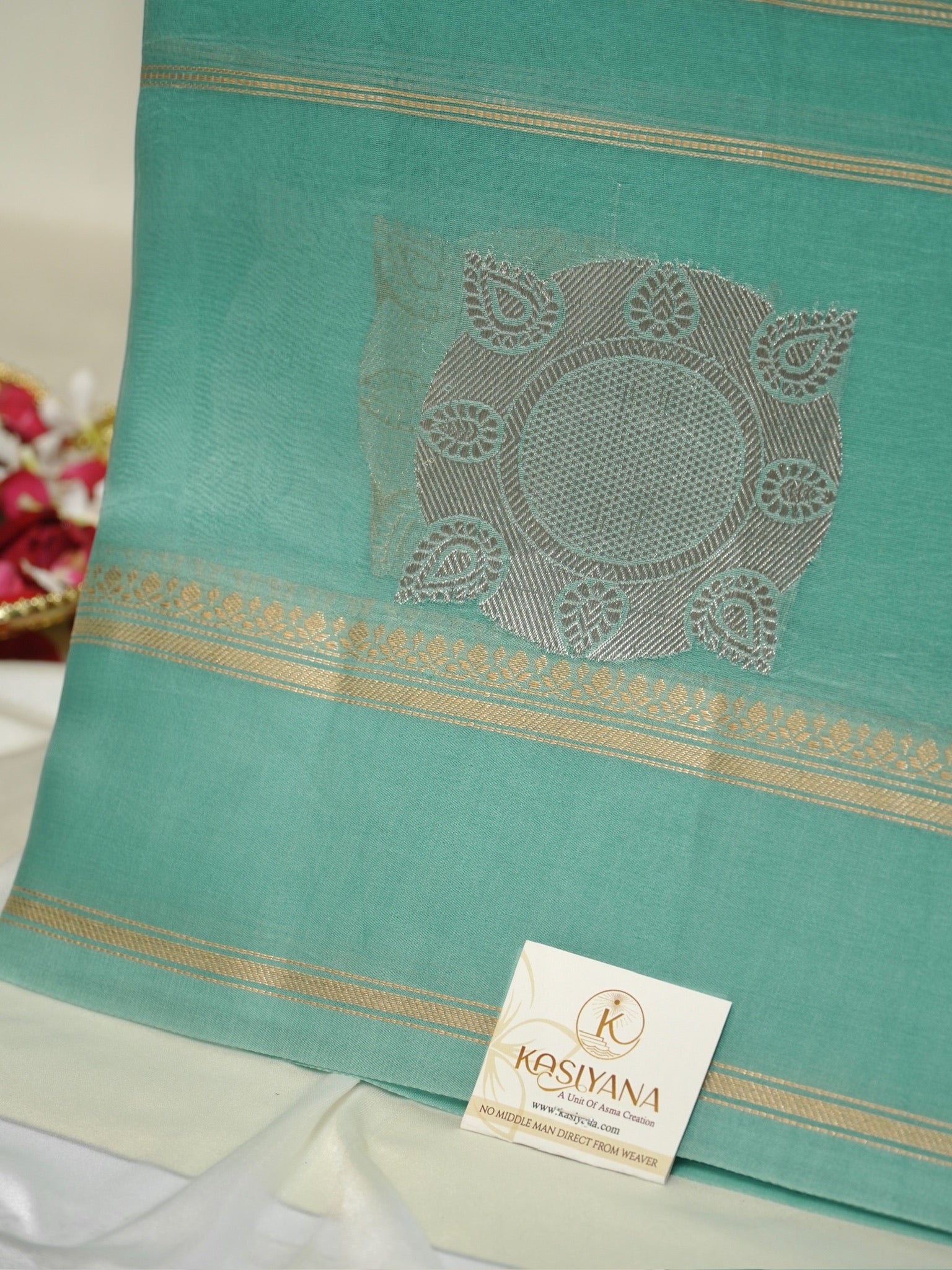 Sea Green Handwoven Kora Silk Saree