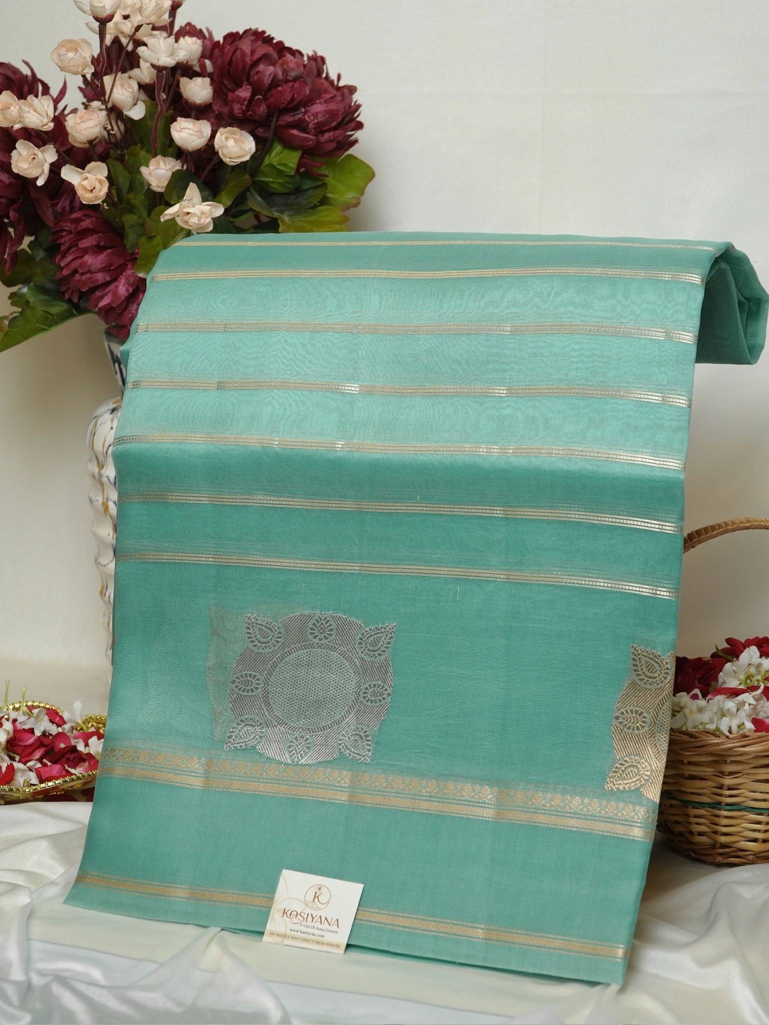 Sea Green Handwoven Kora Silk Saree
