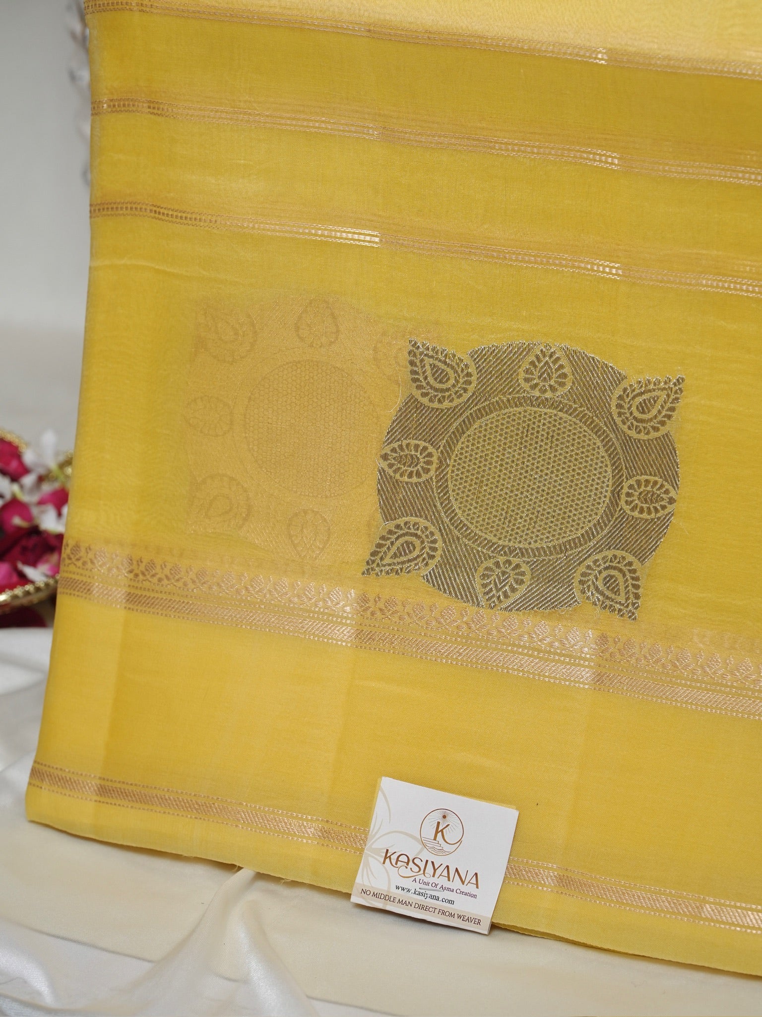 Yellow Handwoven Kora Silk Saree