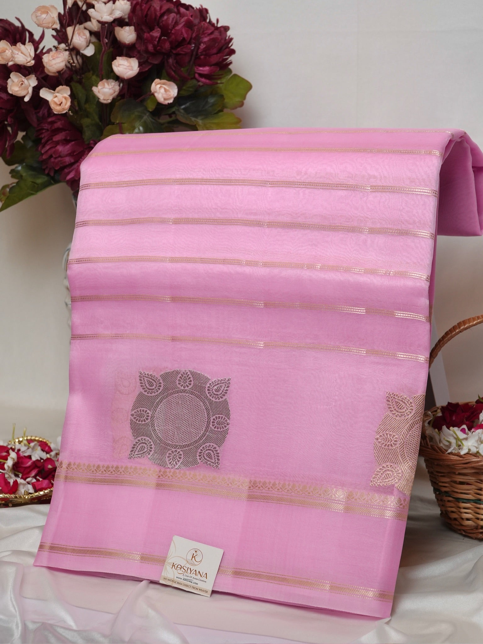 Pink Handwoven Kora Silk Saree