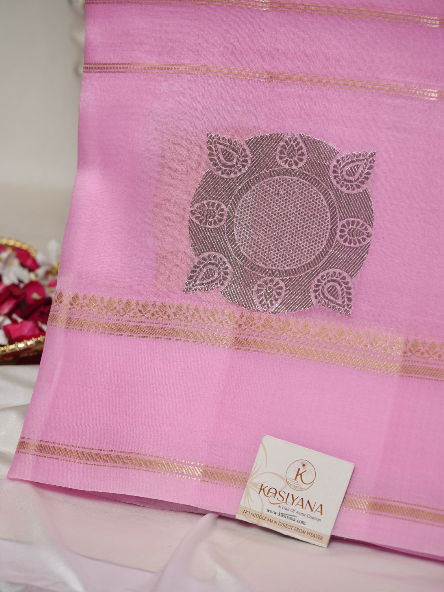 Pink Handwoven Kora Silk Saree