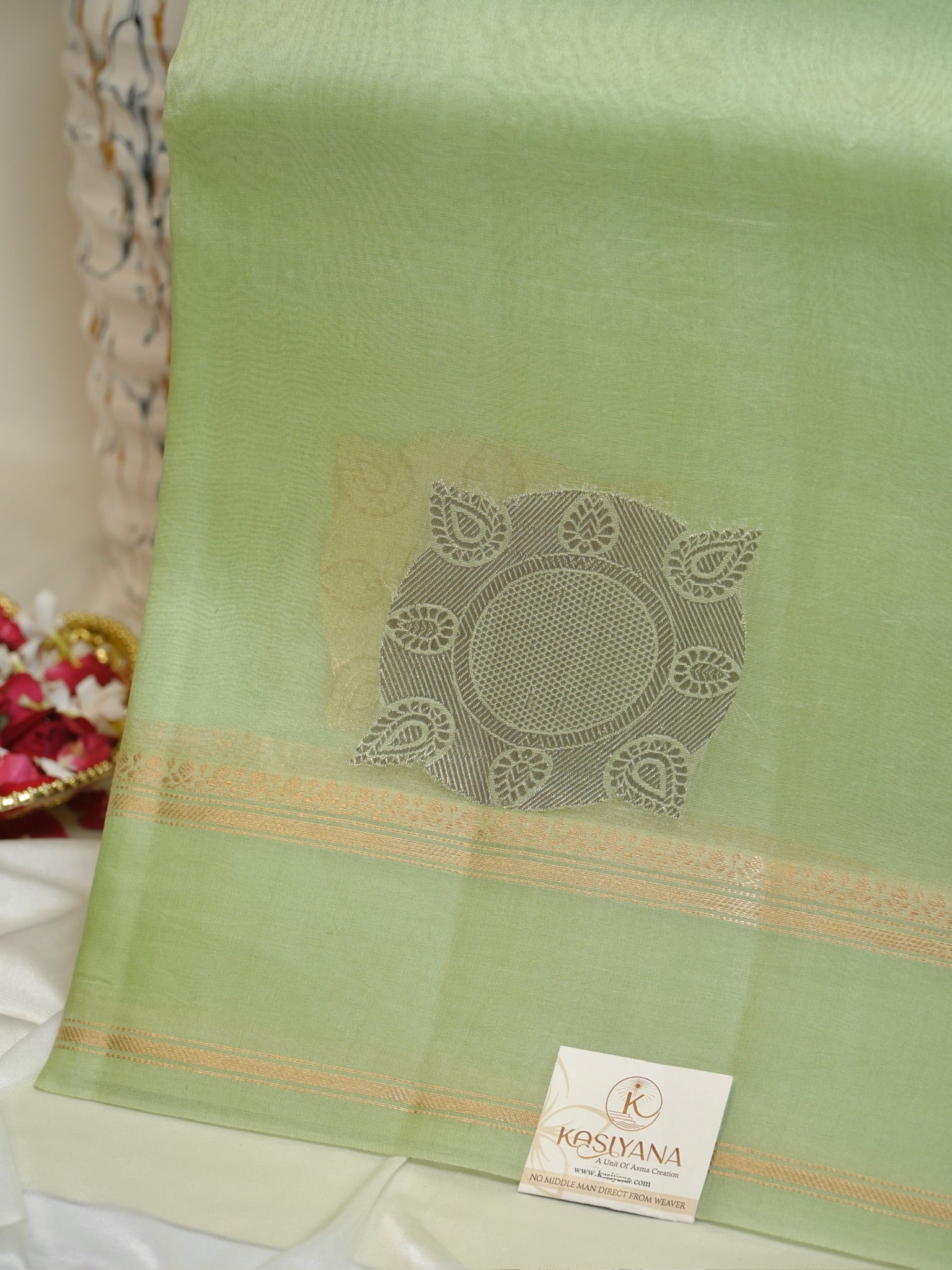 Sea Green Handwoven Kora Silk Saree