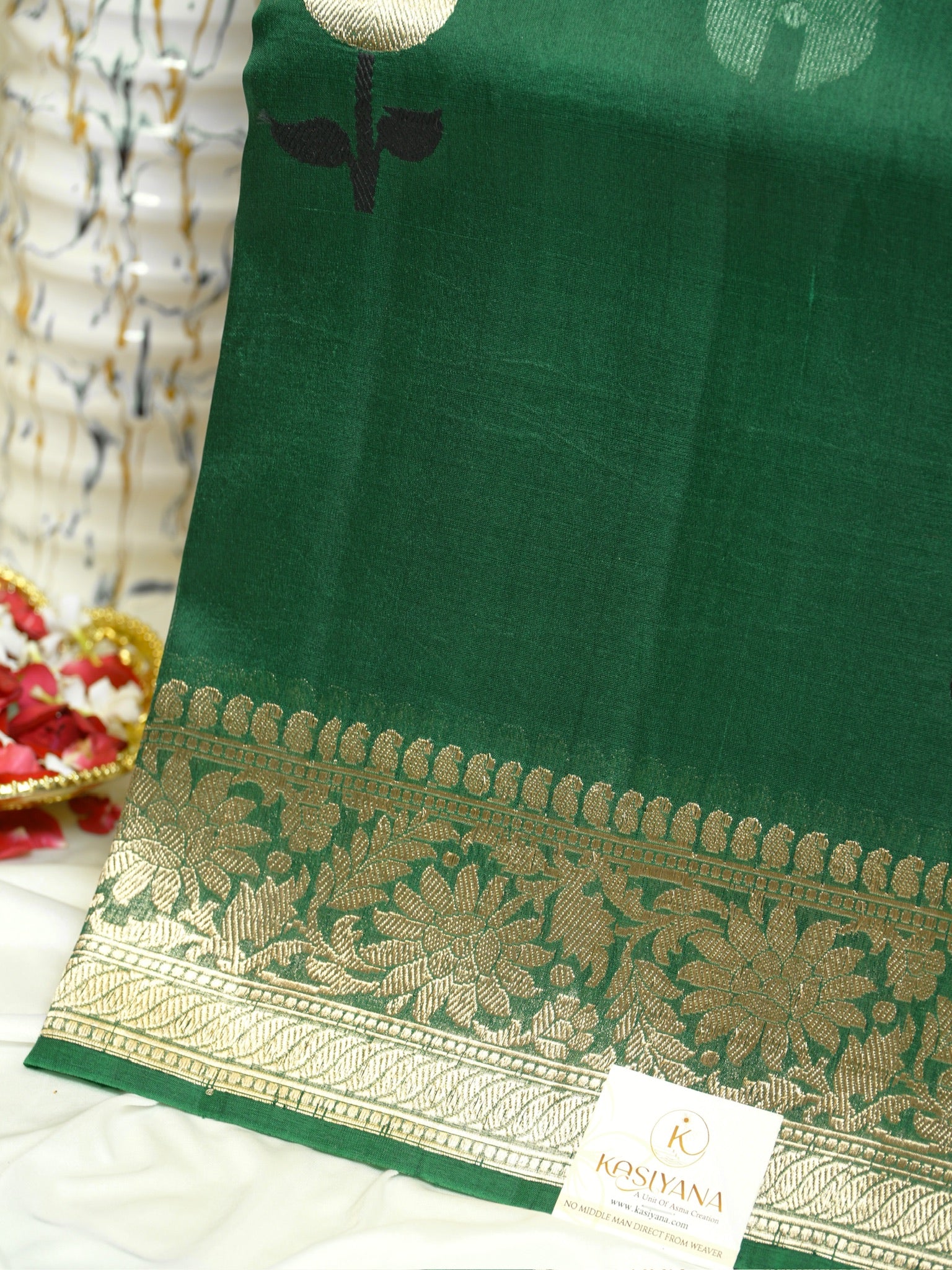 Bottle Green Handwoven Kora Silk Saree