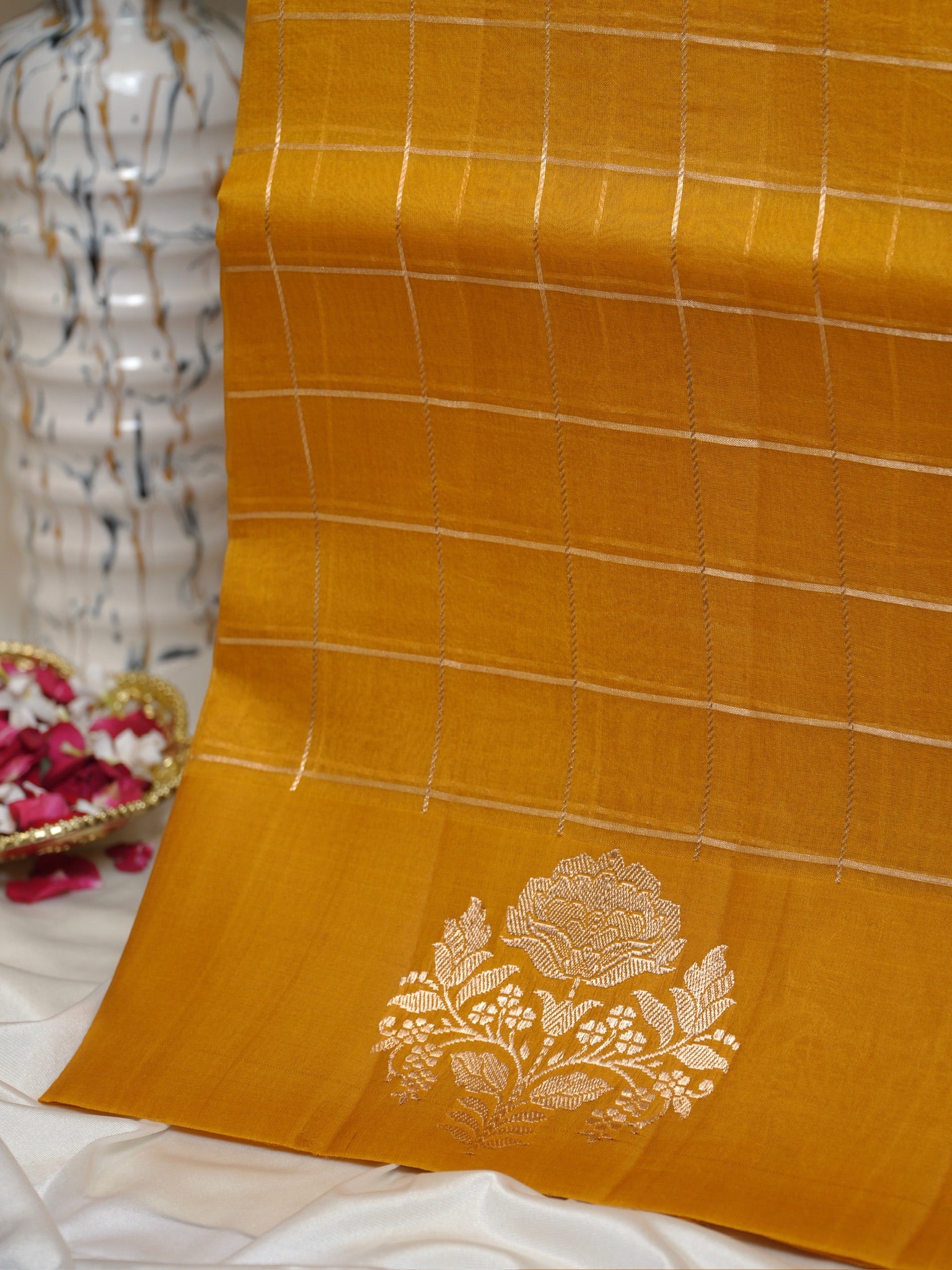 Mango Yellow Handwoven Kora Silk Saree