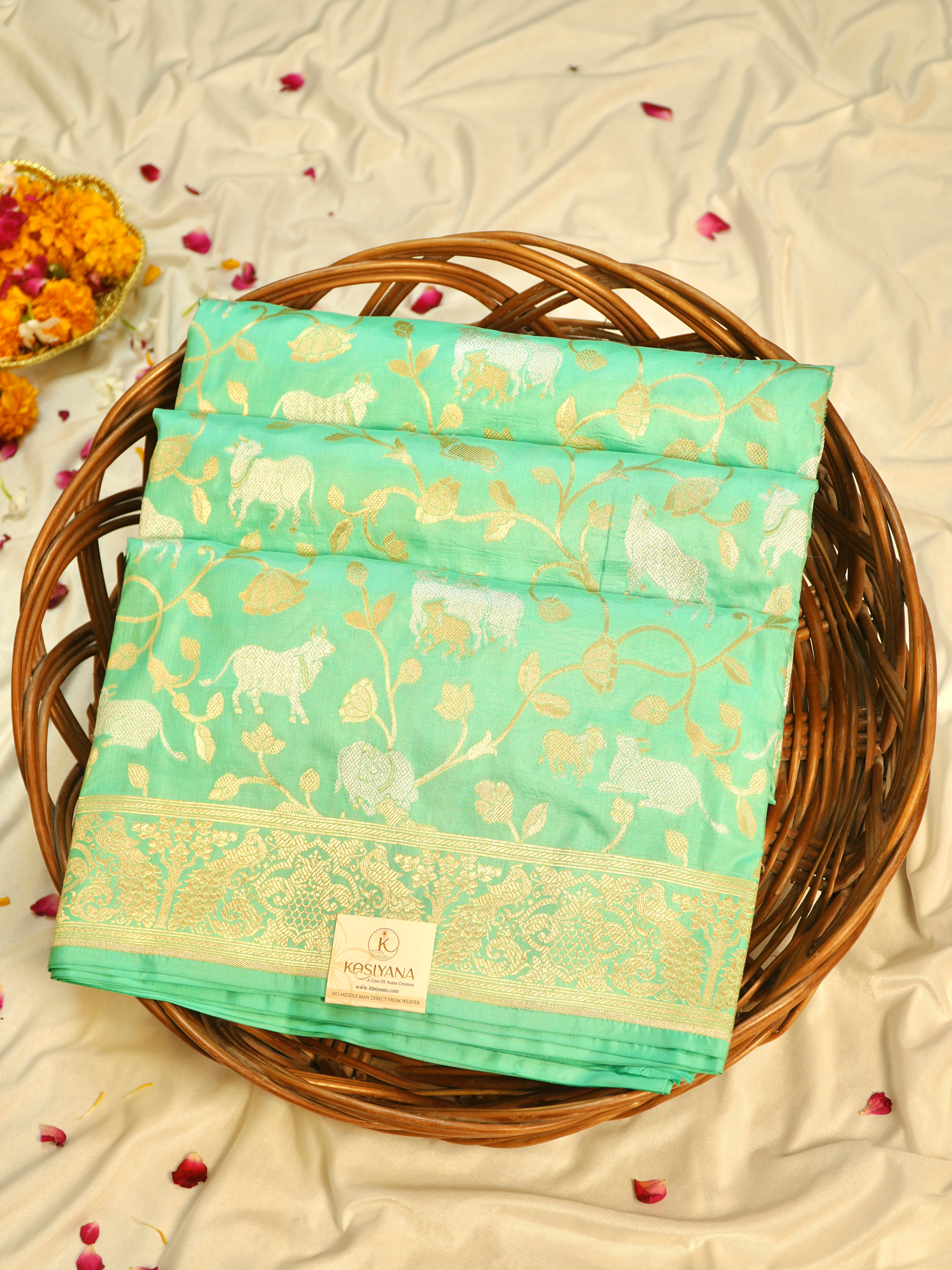 Sea Green Pure Katan Silk Saree |Sona Rupa Pattu Style