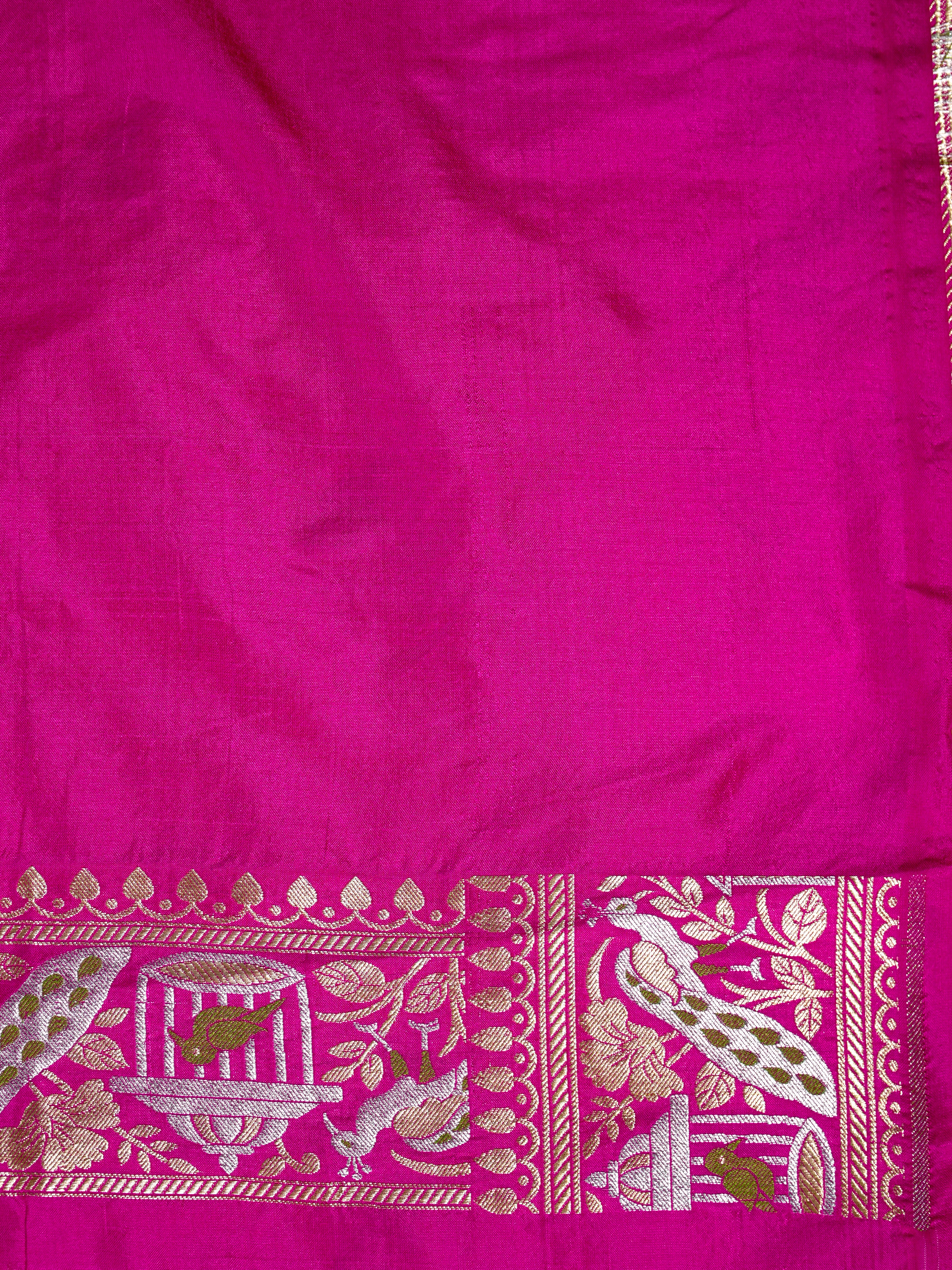 Hot Pink Pure Katan Silk Saree |Minakaari Pattu Style
