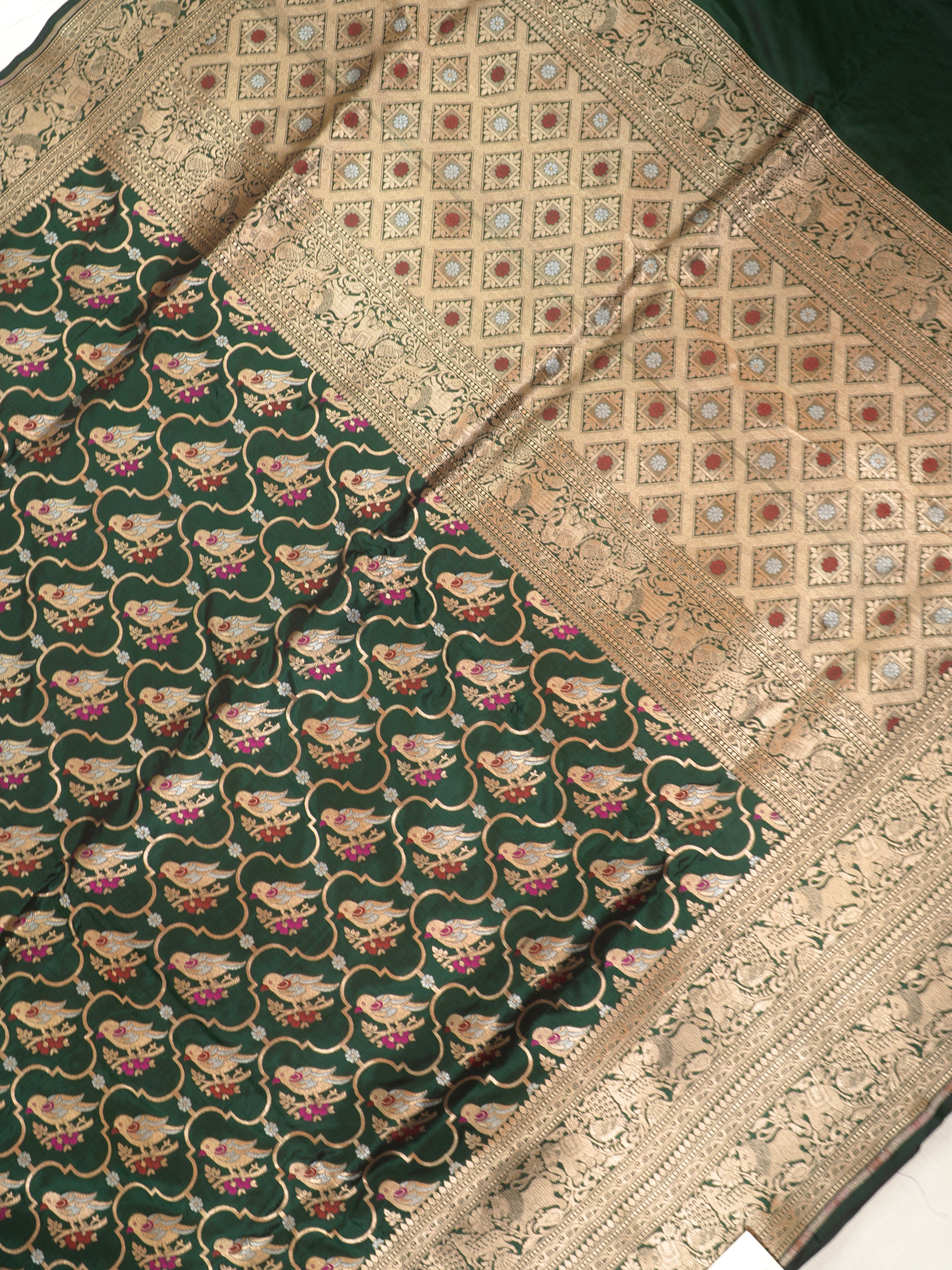 Bottle Green Pure Katan Silk Saree |Minakaari Pattu Style