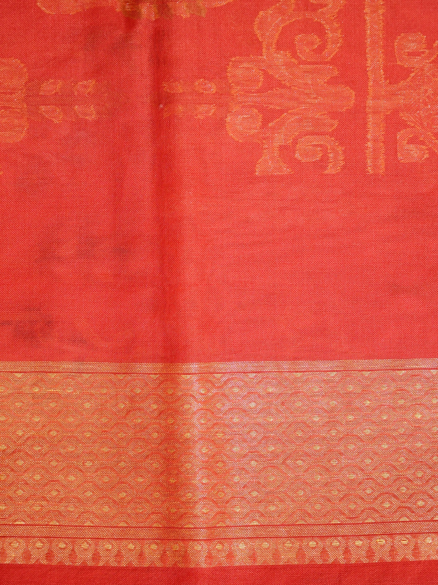 Rust Orange Elegant Kora Jamdani Silk Saree | Handwoven Floral Zari Work