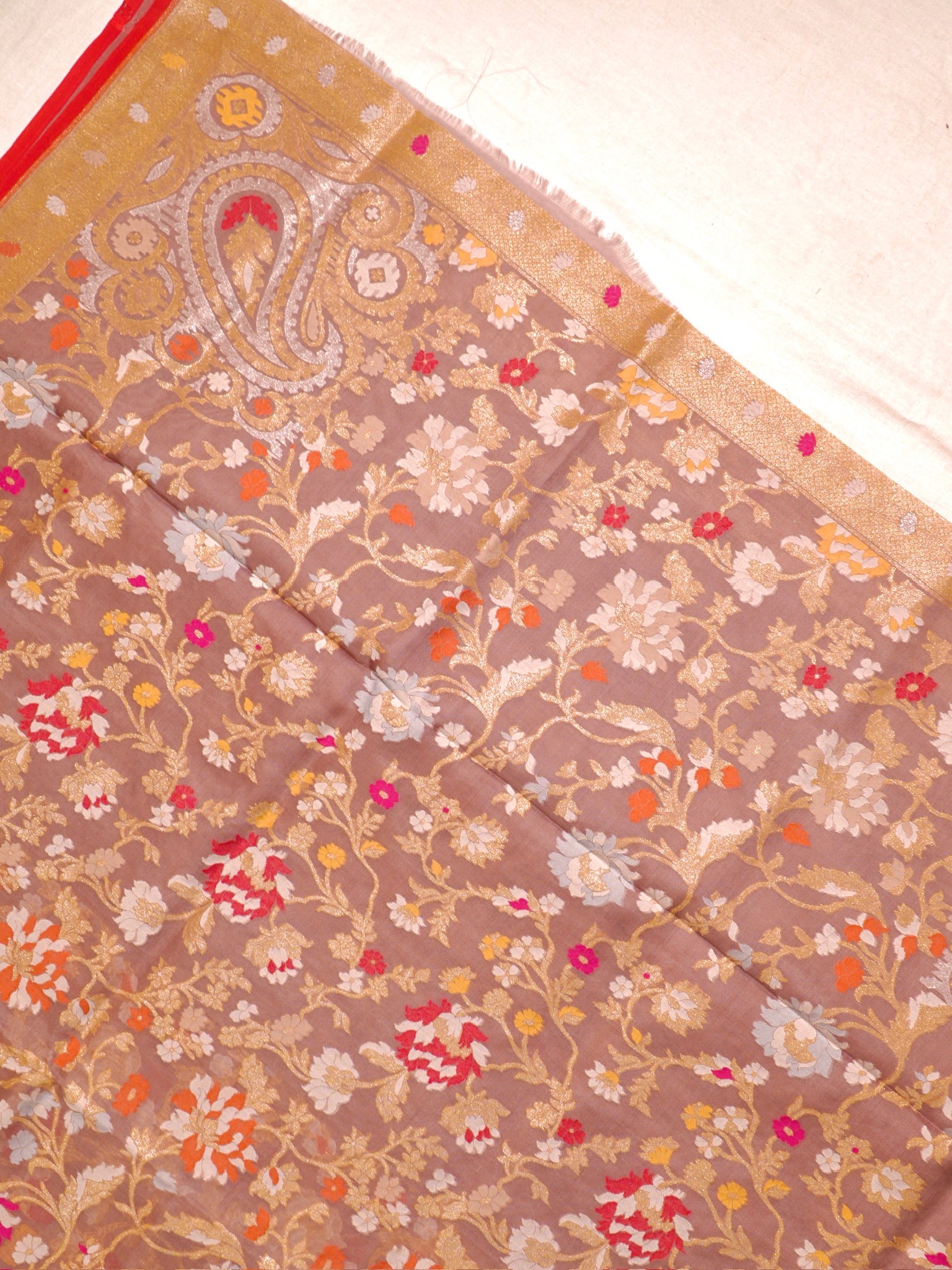 Mauve Pink Elegant Kora Jamdani Silk Saree | Handwoven Floral Zari Work