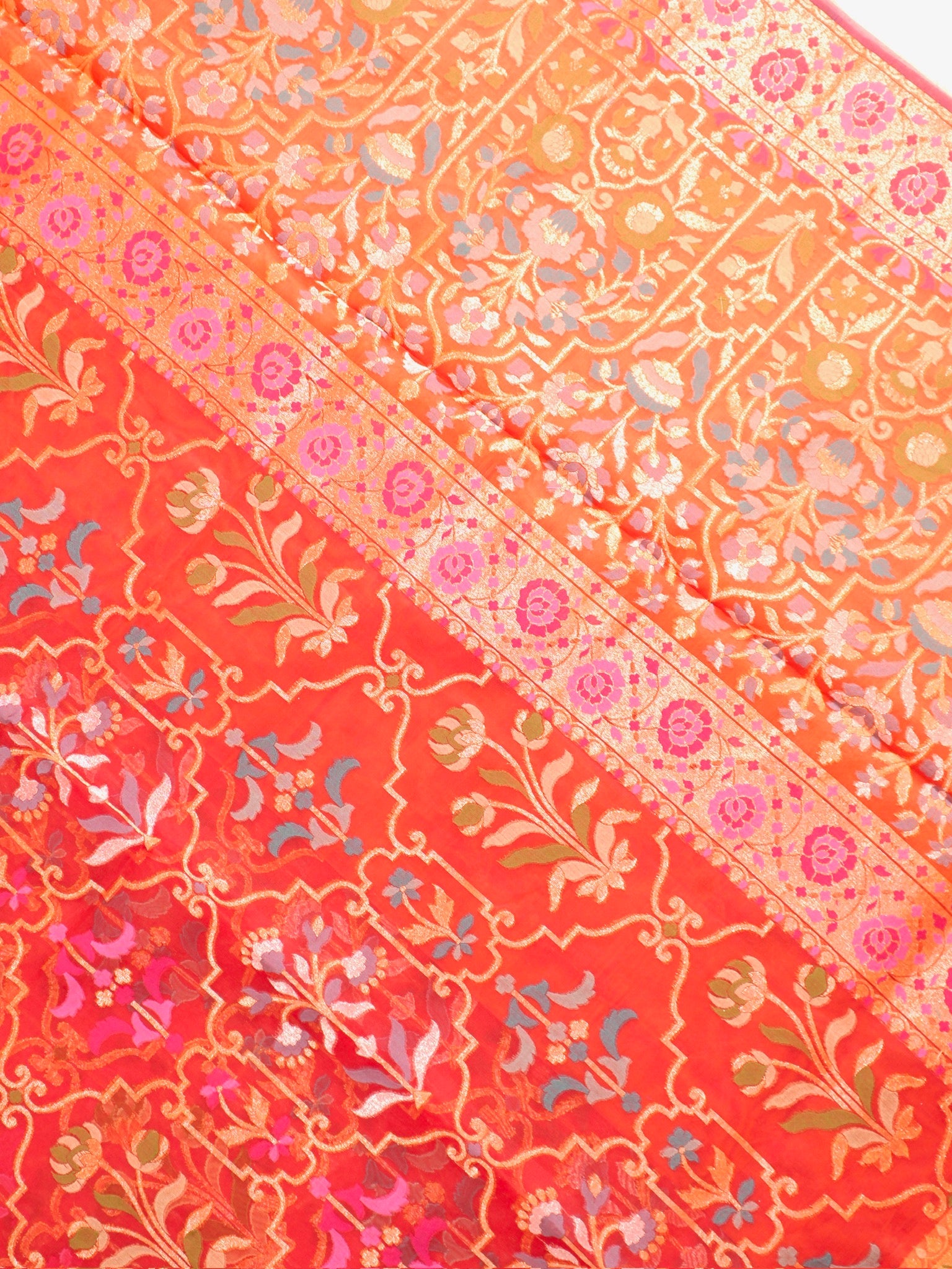 Rust Red Elegant Kora Jamdani Silk Saree | Handwoven Floral Zari Work