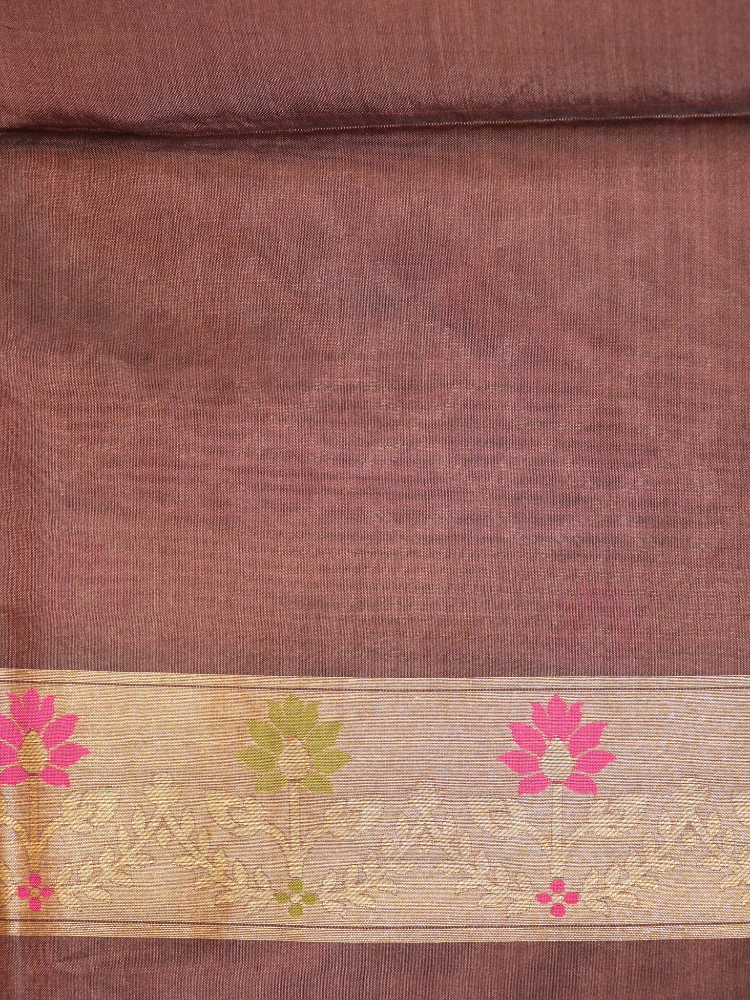 Brown Elegant Kora Jamdani Silk Saree | Handwoven Floral Zari Work