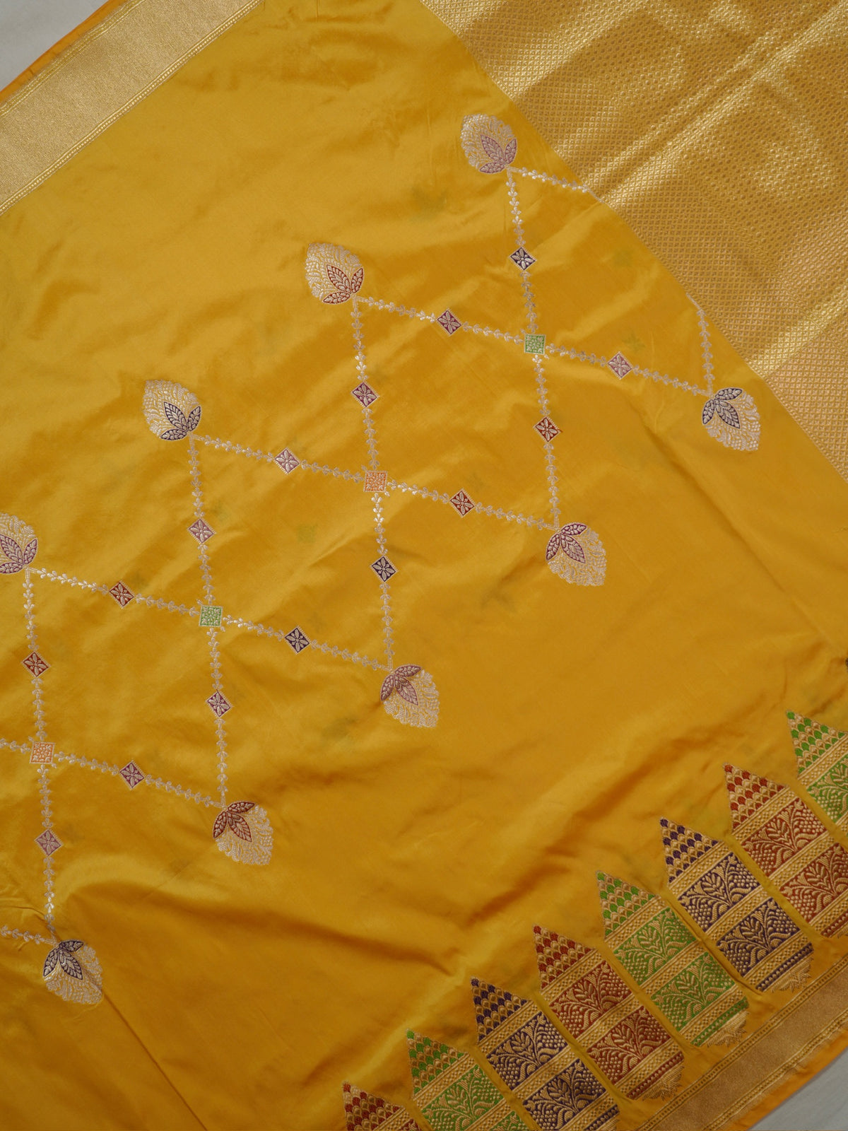 Yellow Pure Katan Silk Border Banarasi handwoven Saree