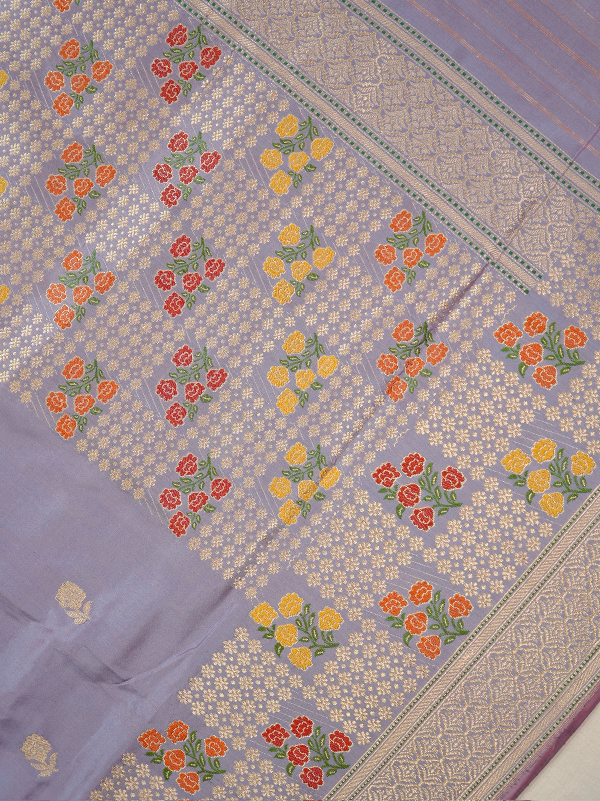Teal Gray Pure Katan Silk Border Banarasi handwoven Saree