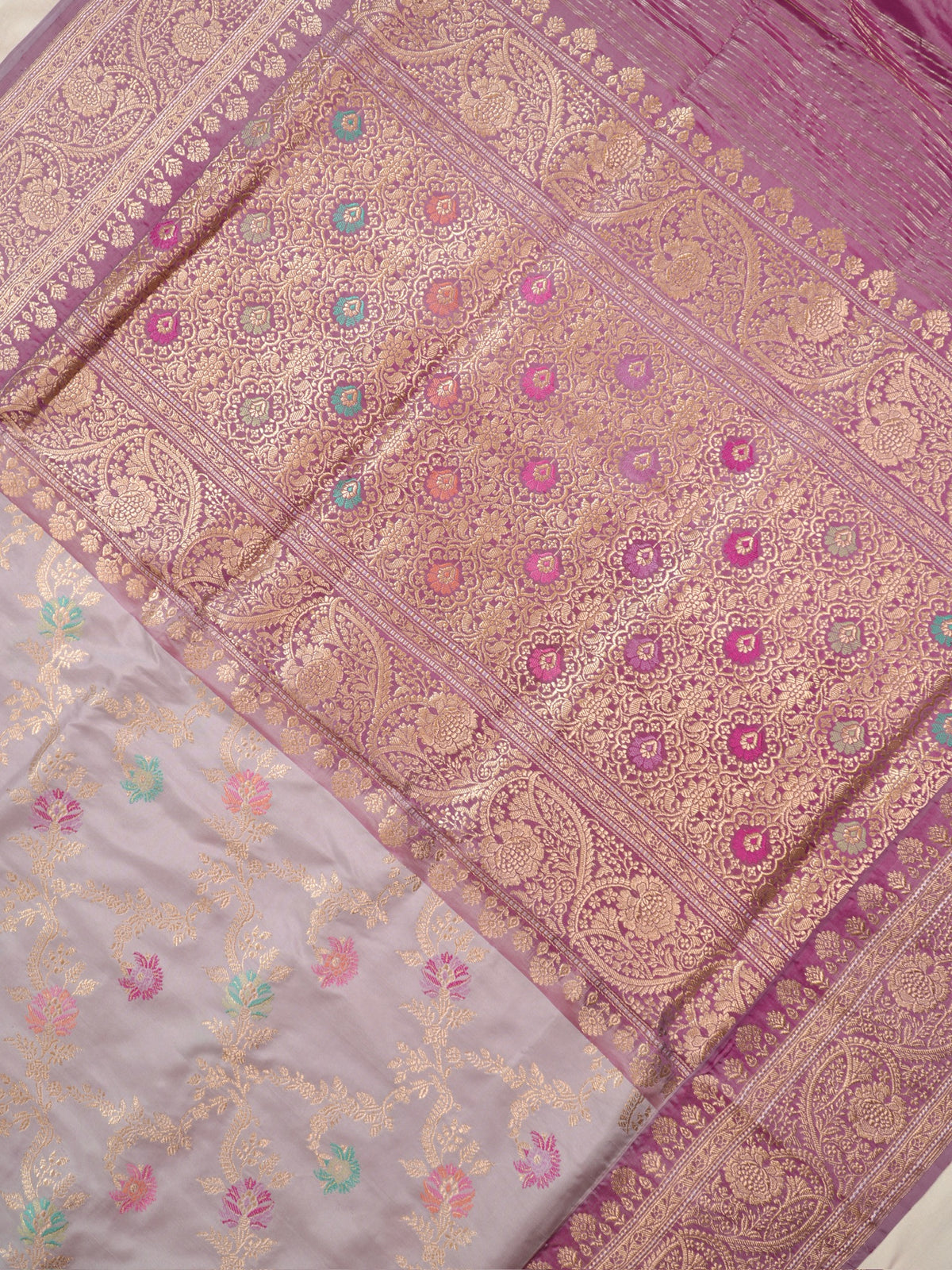Lilac Pure Katan Silk Kadiyal Border Banarasi handwoven Saree