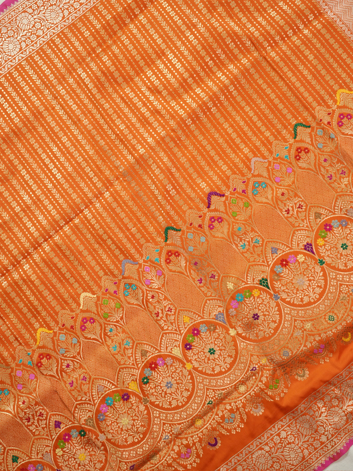 Orange Pure Katan Silk Border Banarasi handwoven Saree