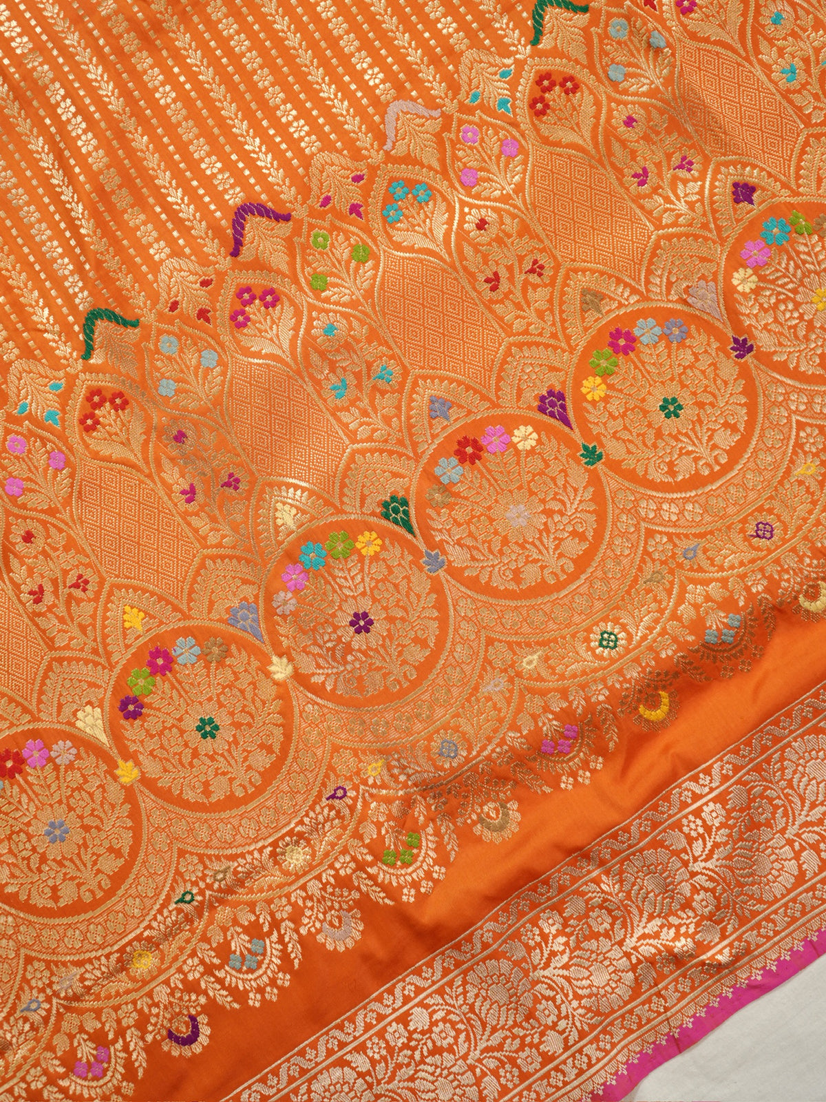 Orange Pure Katan Silk Border Banarasi handwoven Saree