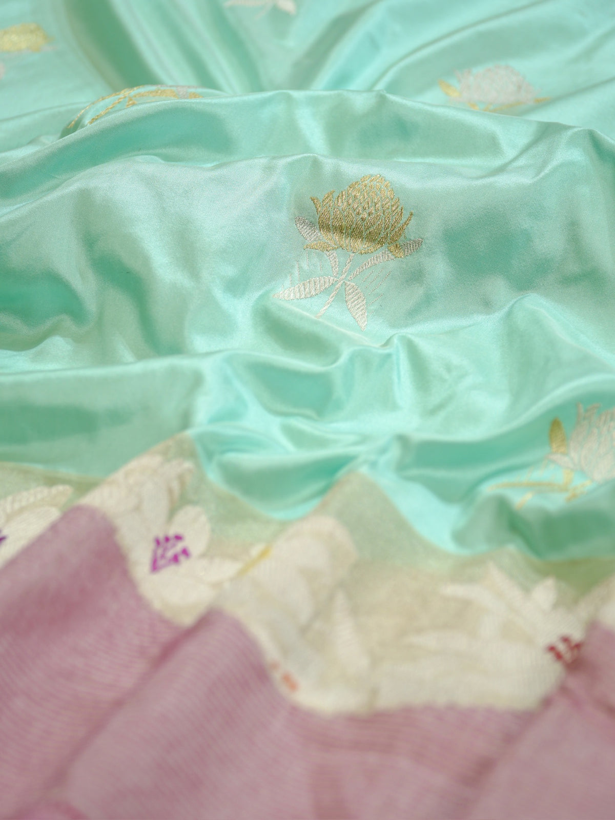 Sea Blue Pure Katan Silk Kadiyal Border Banarasi handwoven Saree