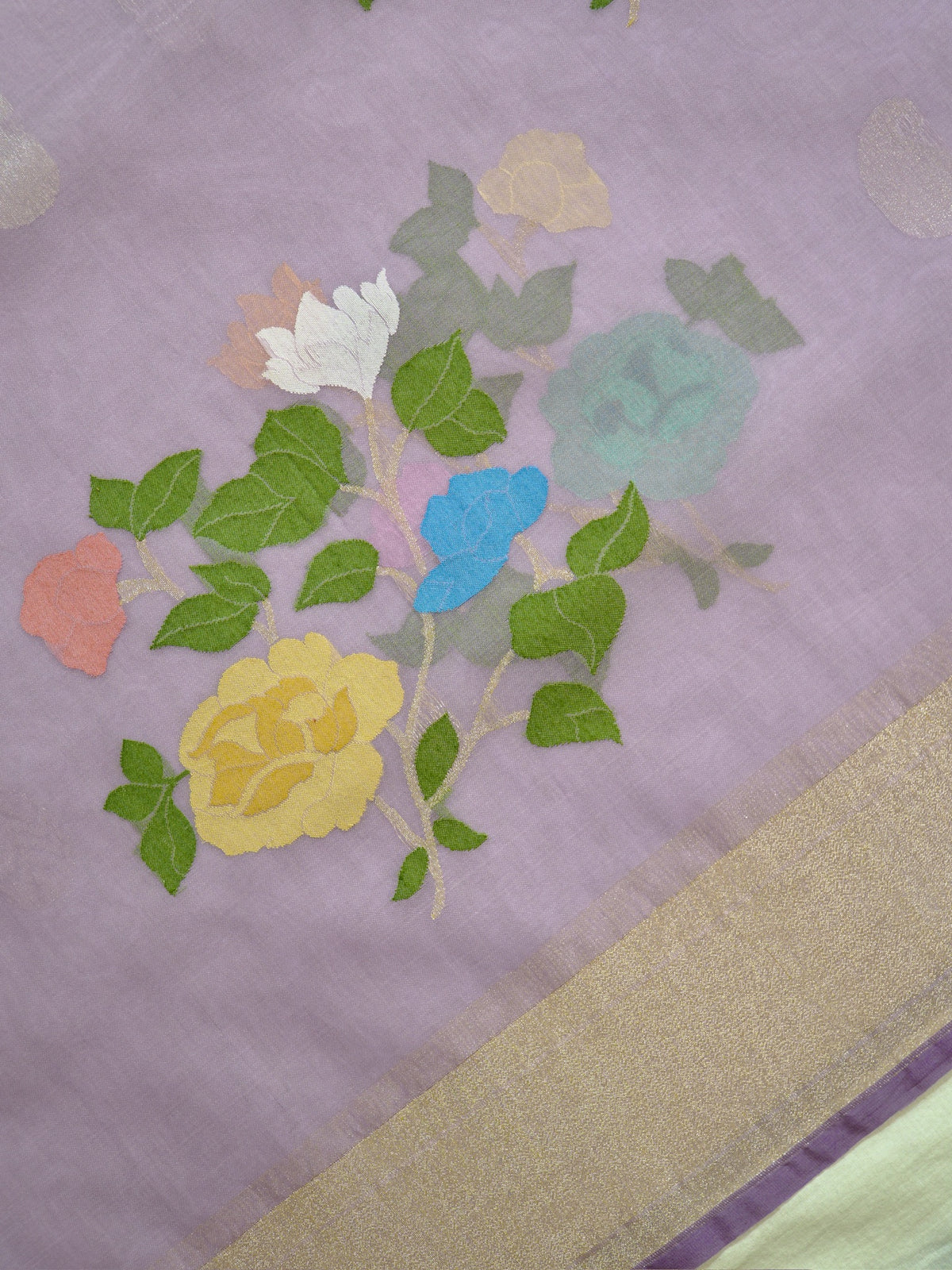 Pure Kora Silk Jamdani Saree in Lavender With Skrt Border Handwoven Saree