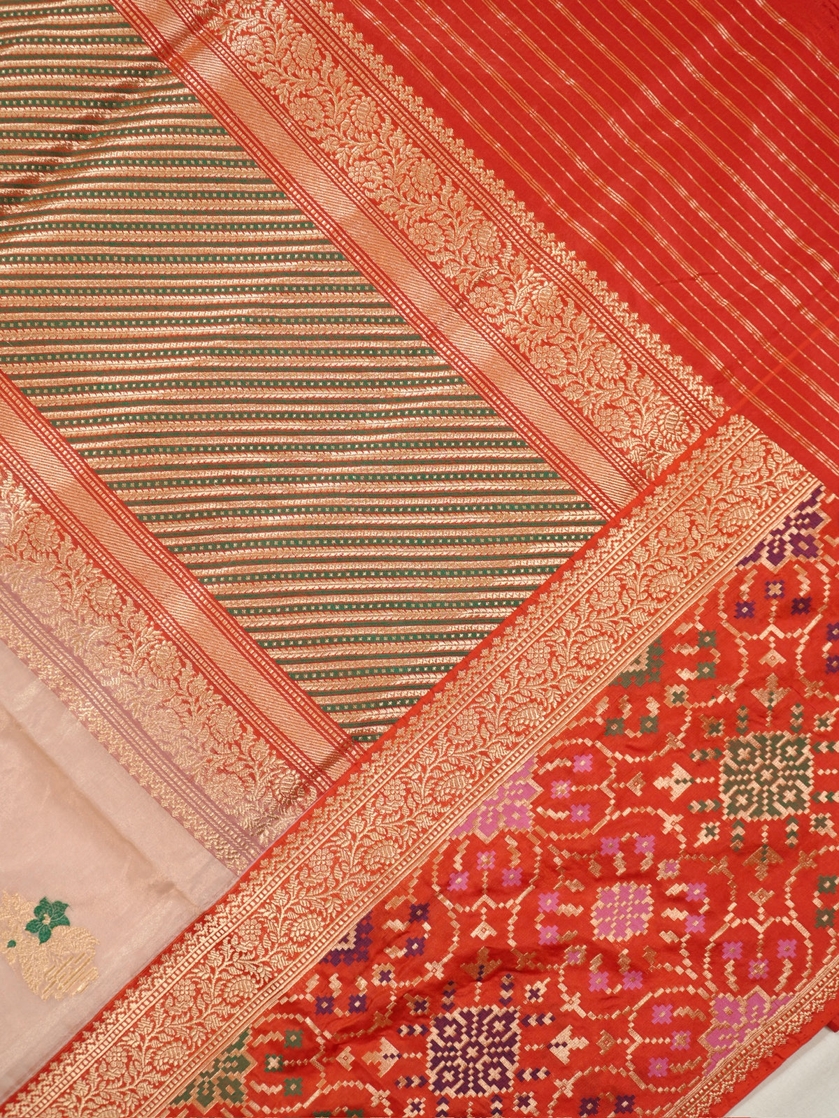 Rose Gold Pure Katan Tissue Silk Kadiyal Border Banarasi handwoven Saree