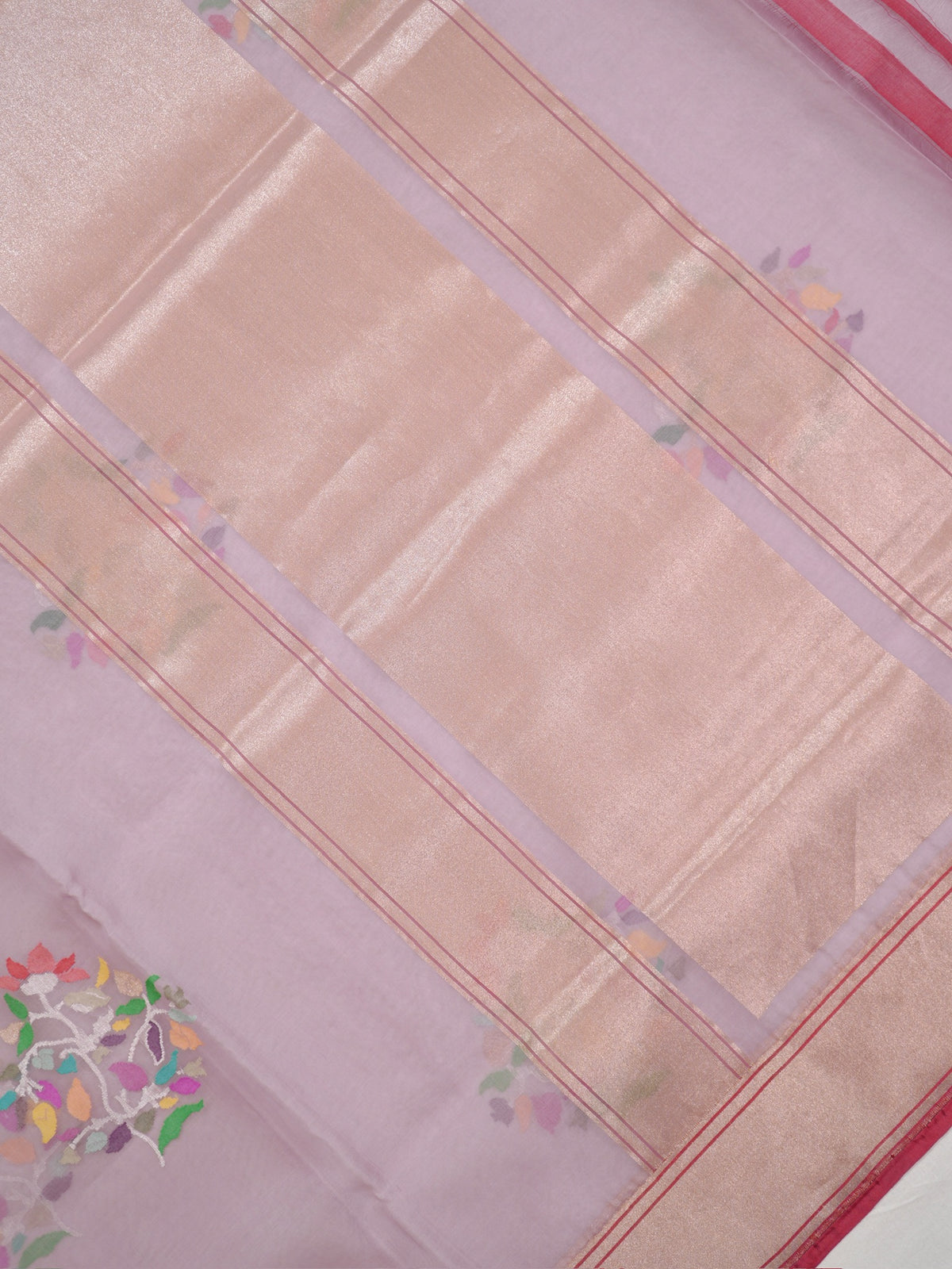 Pure Kora Silk Jamdani Saree in Pink With Skrt Border Handwoven Saree