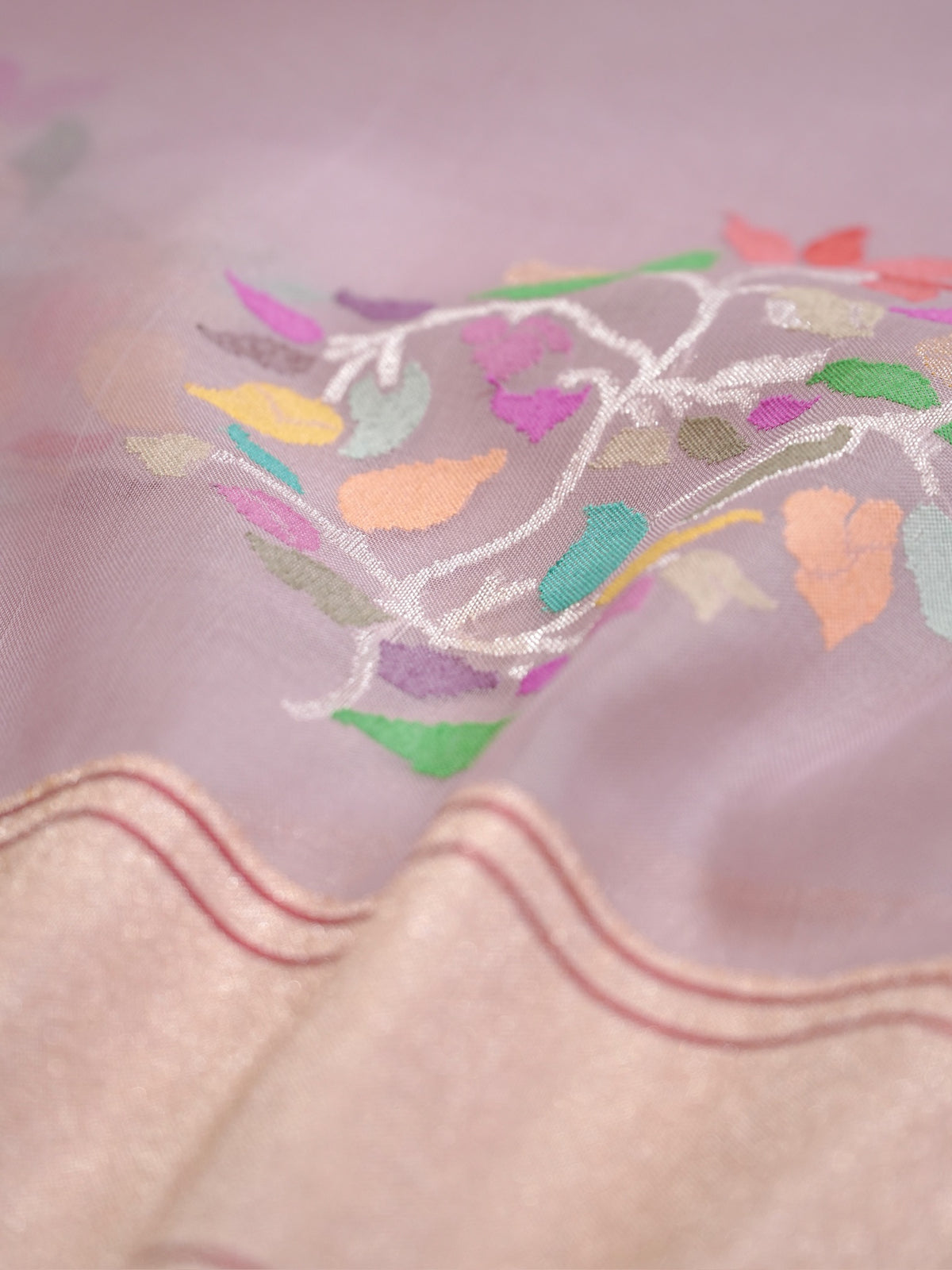 Pure Kora Silk Jamdani Saree in Pink With Skrt Border Handwoven Saree