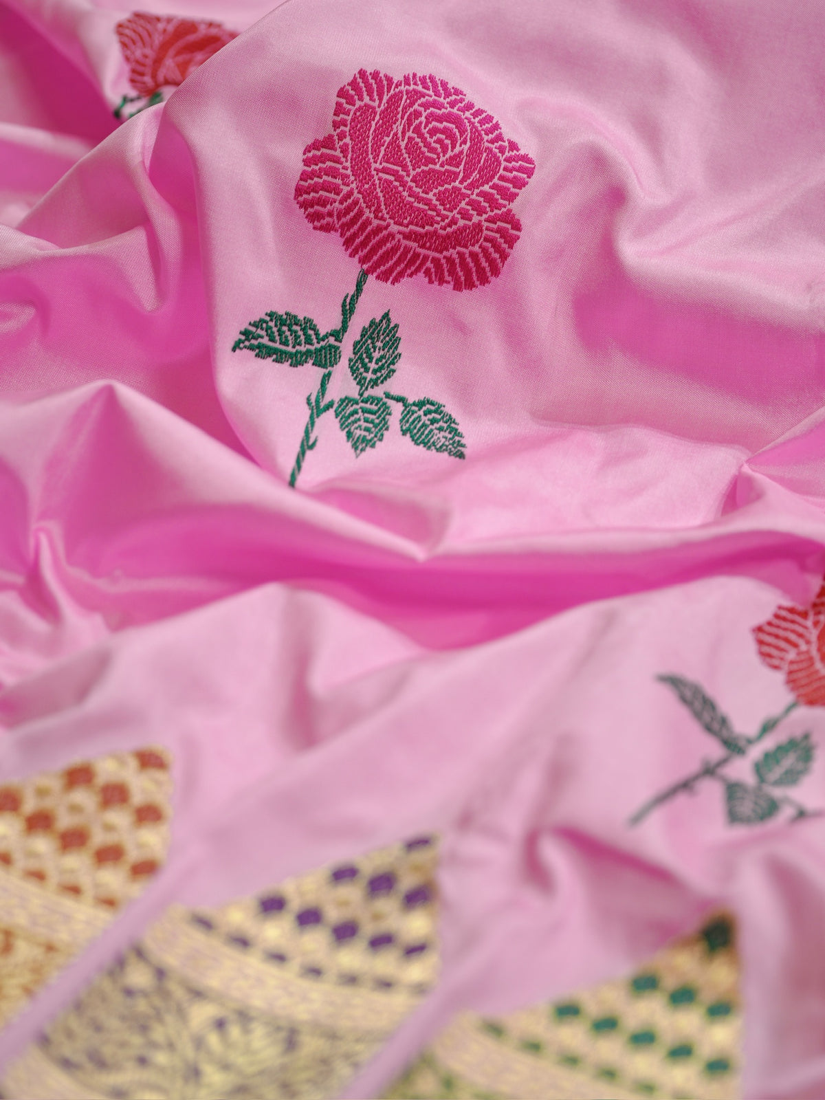 Pink Pure Katan Silk Border Banarasi handwoven Saree
