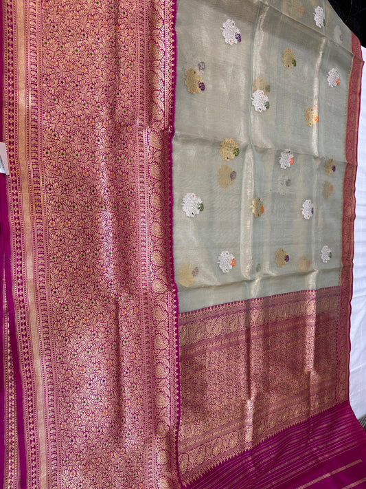 Pista Green Handwoven Pure Banarasi Tissue Silk Saree