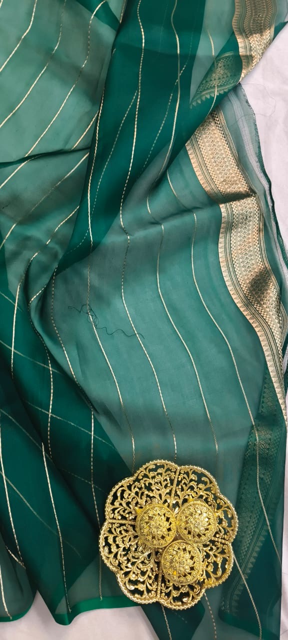 Bottal Green Kora Silk Kadhua Polka Dot Boota with Sona Rupa zari