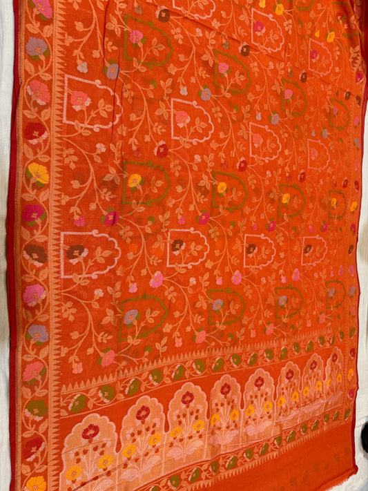 Banarasi Cotton katwork jamdani with Elegant Border Handloom Saree