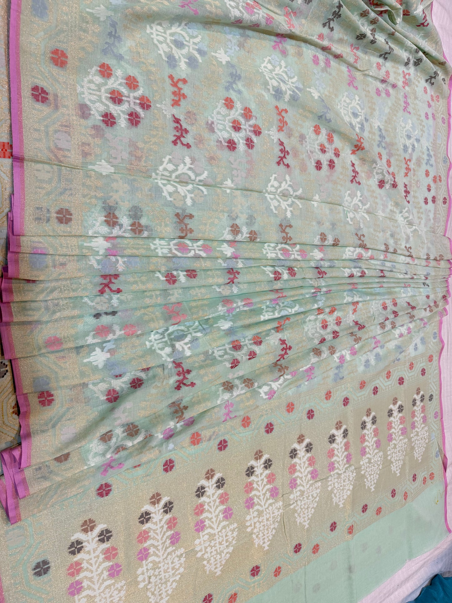 Banarasi Cotton katwork jamdani with Elegant Border Handloom Saree