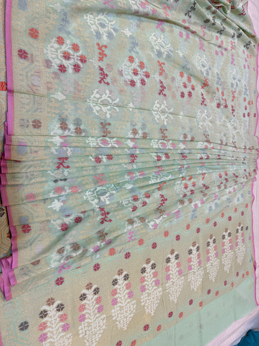 Banarasi Cotton katwork jamdani with Elegant Border Handloom Saree