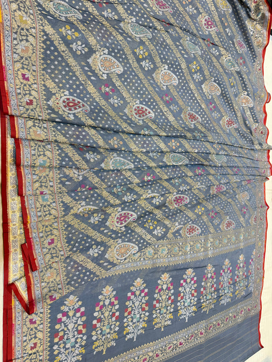 Banarasi Cotton katwork jamdani with Elegant Border Handloom Saree