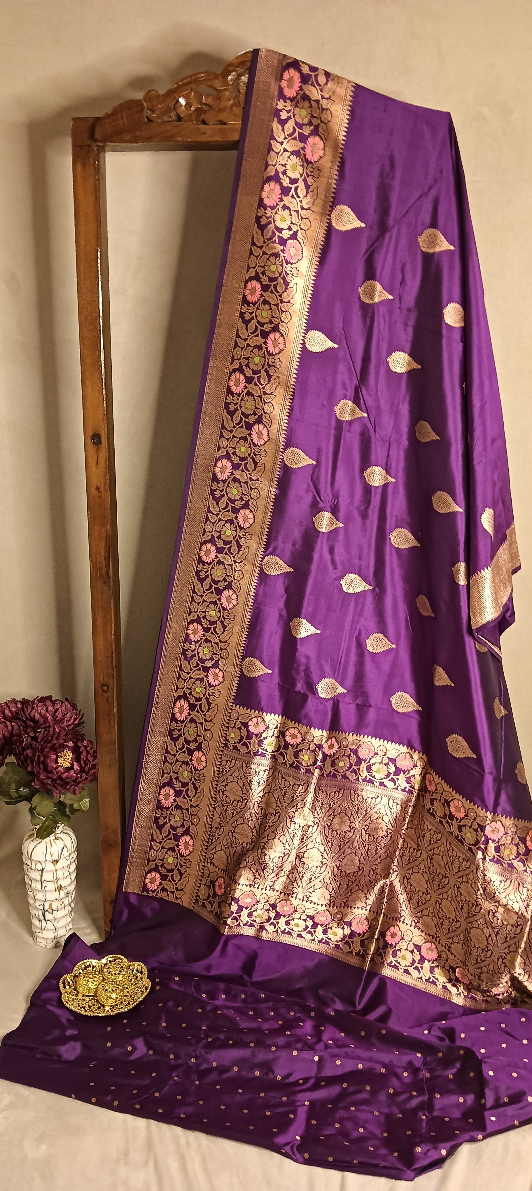 Magenta Pink Pure Banarasi Puna Silk Saree