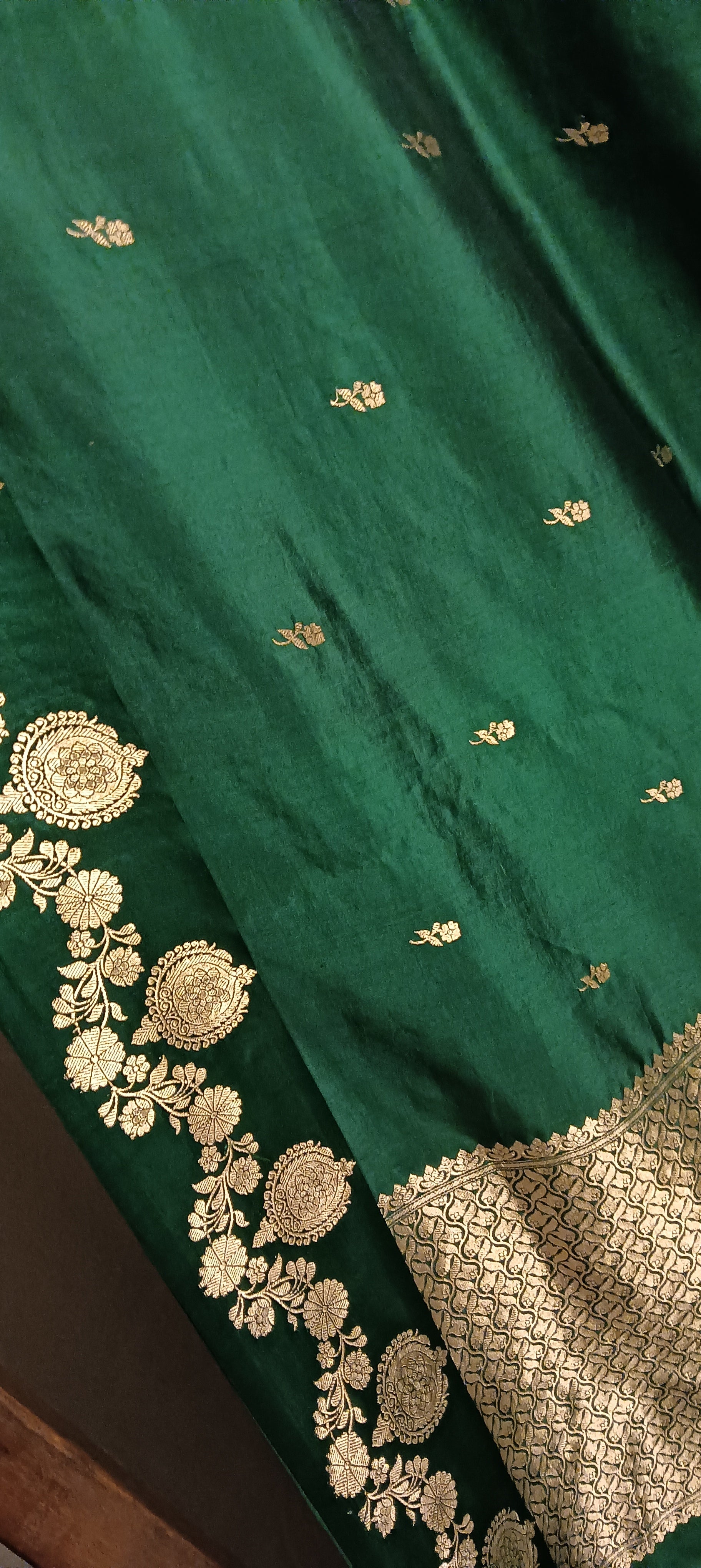 Bottle Green Pure Banarasi Puna Silk Saree