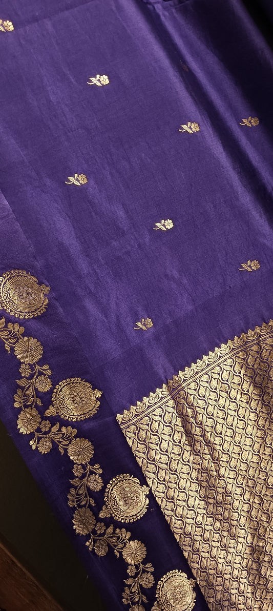 Purple Pure Banarasi Puna Silk Saree