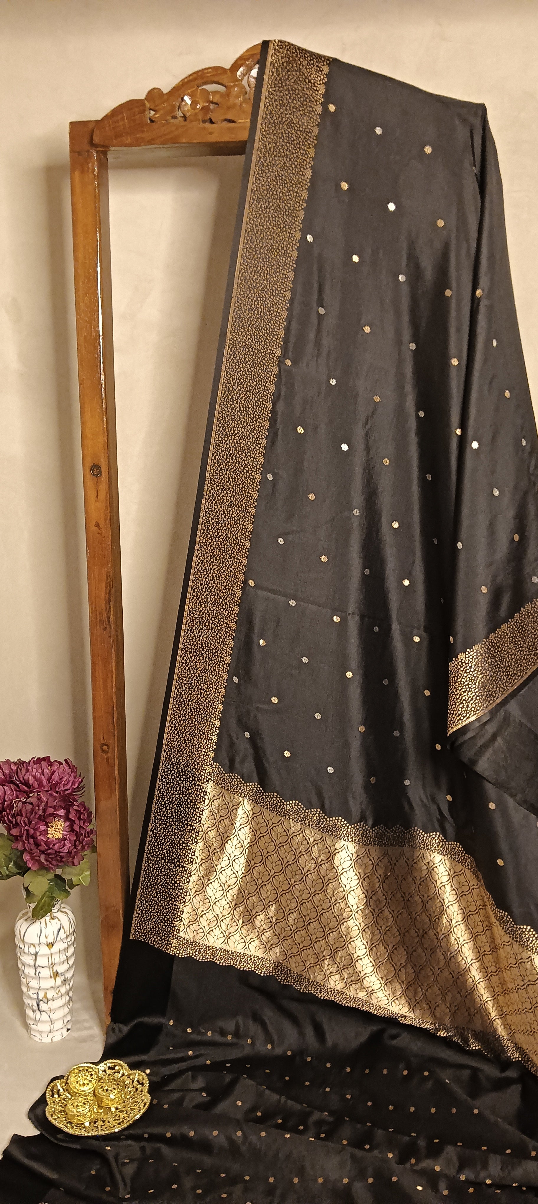 Black Pure Banarasi Puna Silk Saree