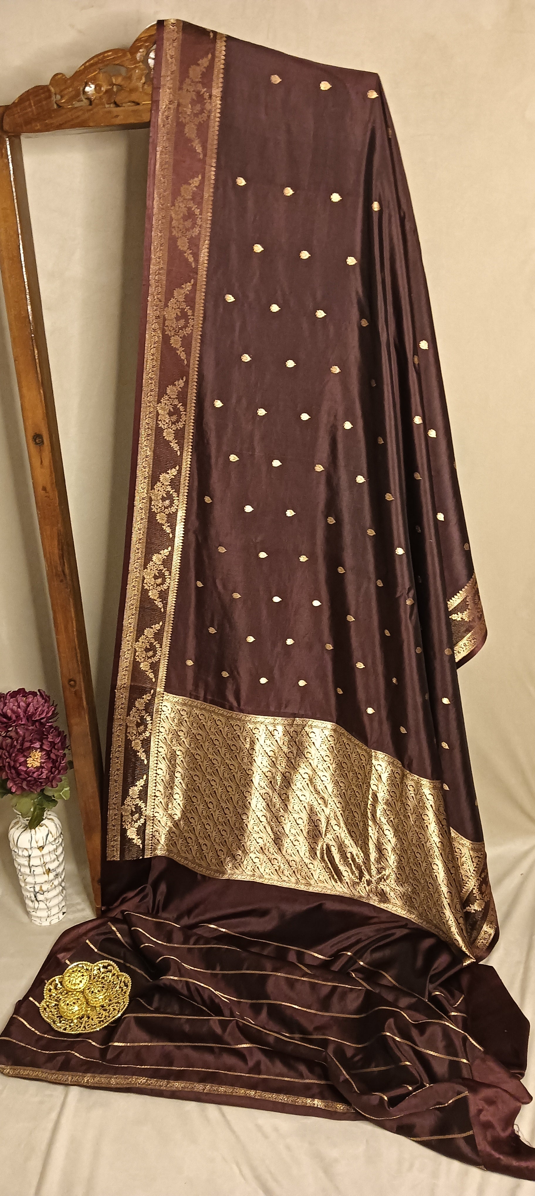 Coffee Brown Gold Pure Banarasi Puna Silk Saree